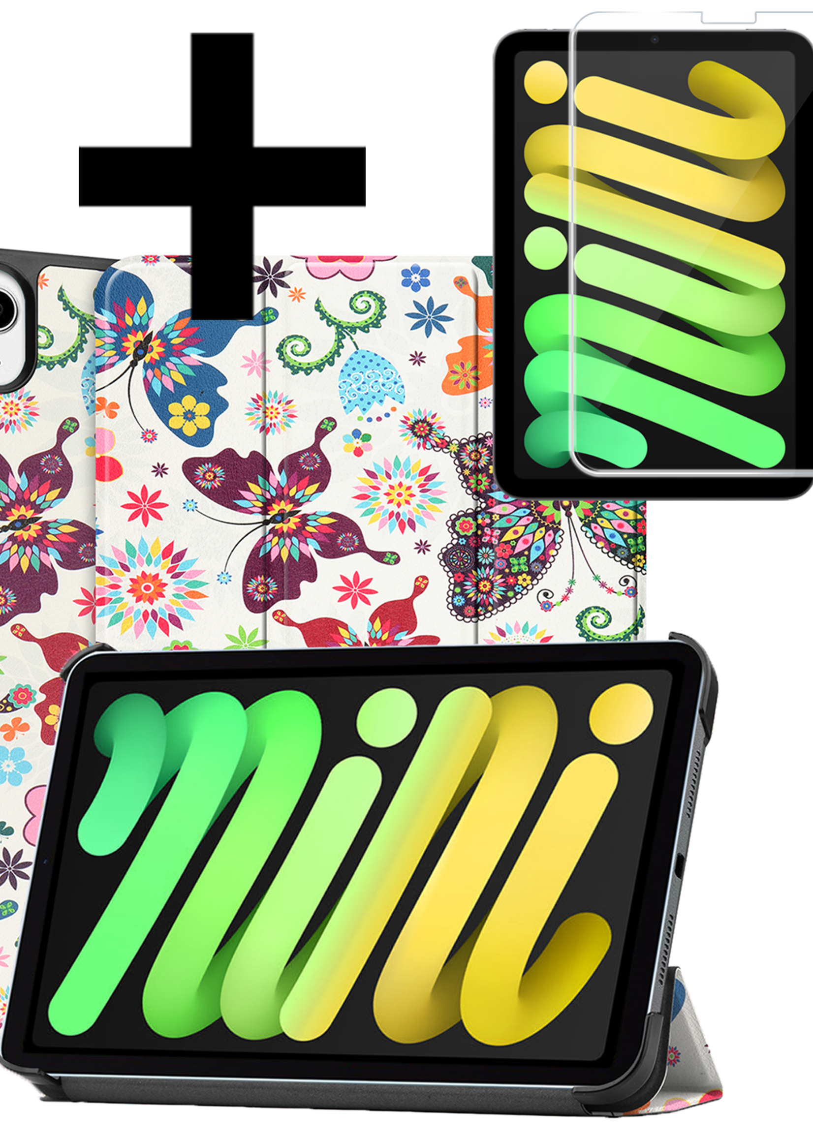 LUQ LUQ iPad Mini 7 Hoesje Met Screenprotector - Vlinders
