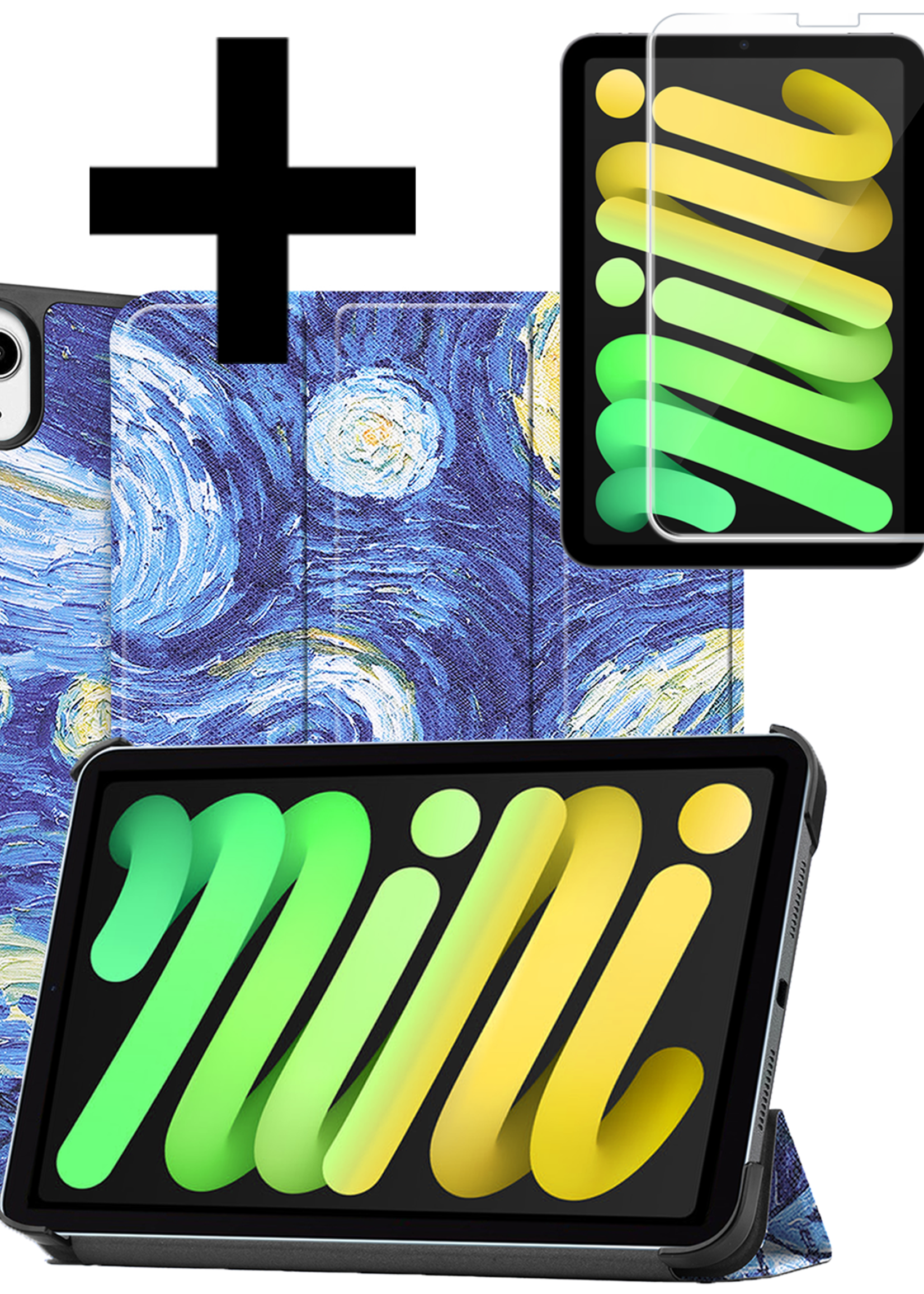 LUQ LUQ iPad Mini 7 Hoesje Met Screenprotector - Sterrenhemel