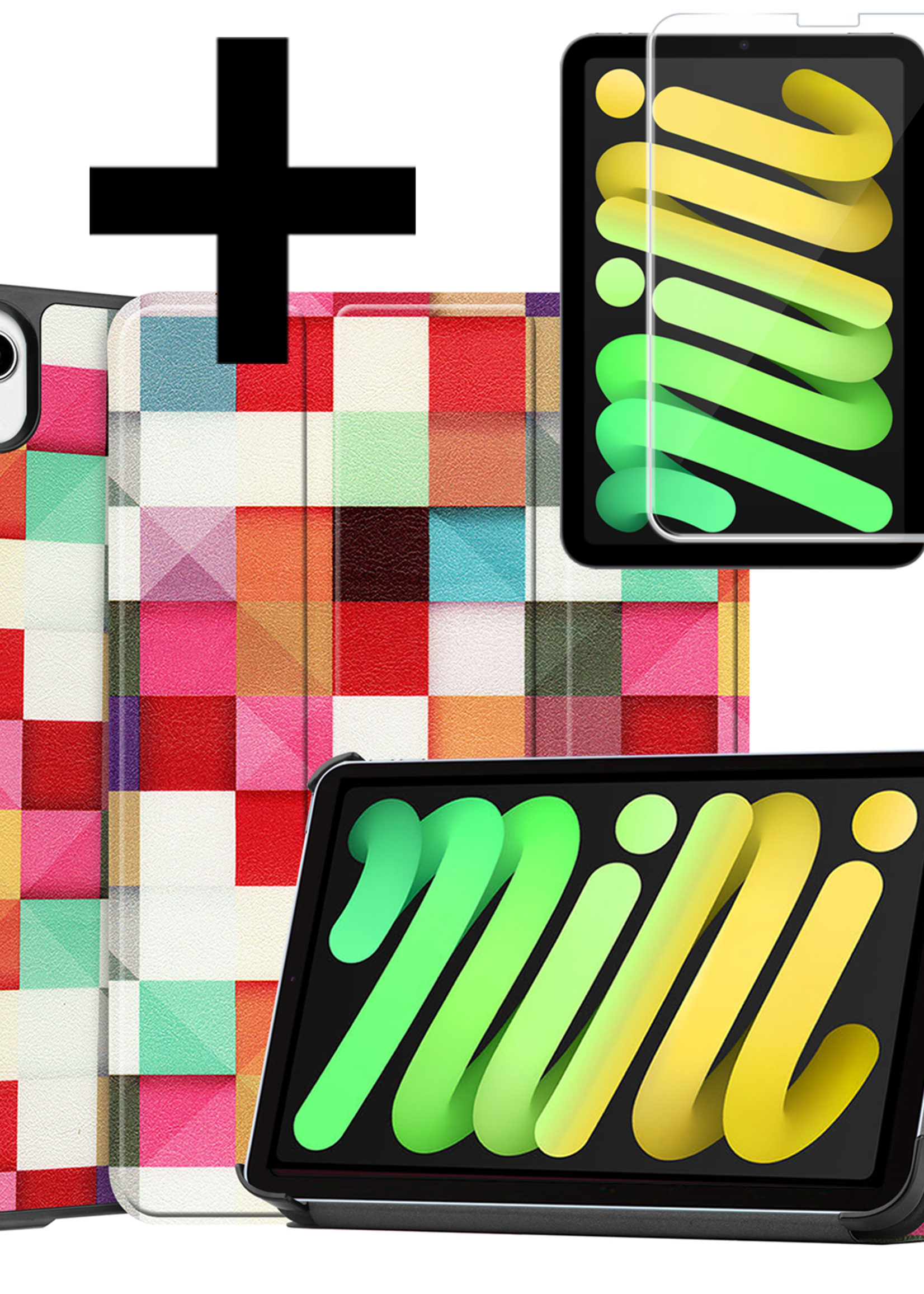 LUQ LUQ iPad Mini 7 Hoesje Met Screenprotector - Blokken