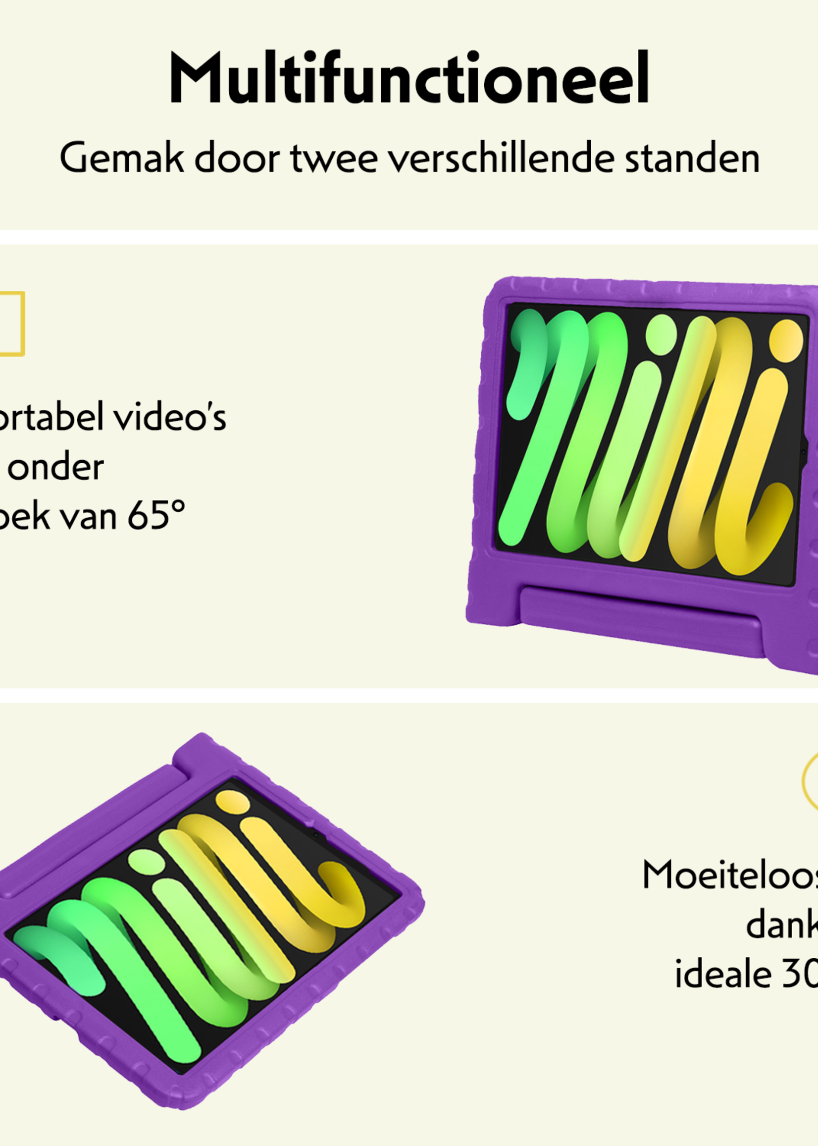 LUQ LUQ iPad Mini 7 Kinderhoes Met 2x Screenprotector - Paars