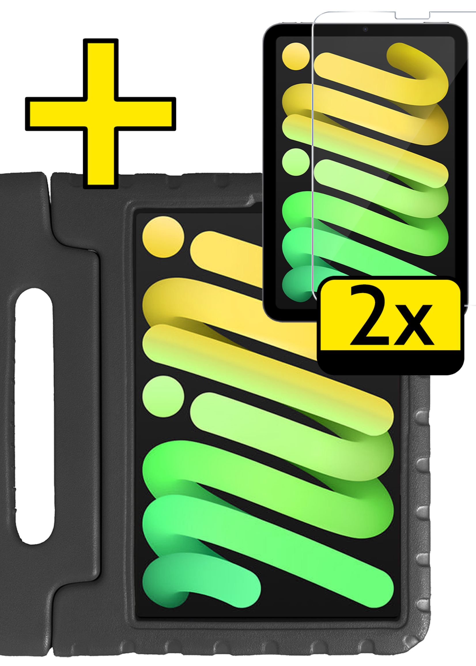 LUQ LUQ iPad Mini 7 Kinderhoes Met 2x Screenprotector - Zwart