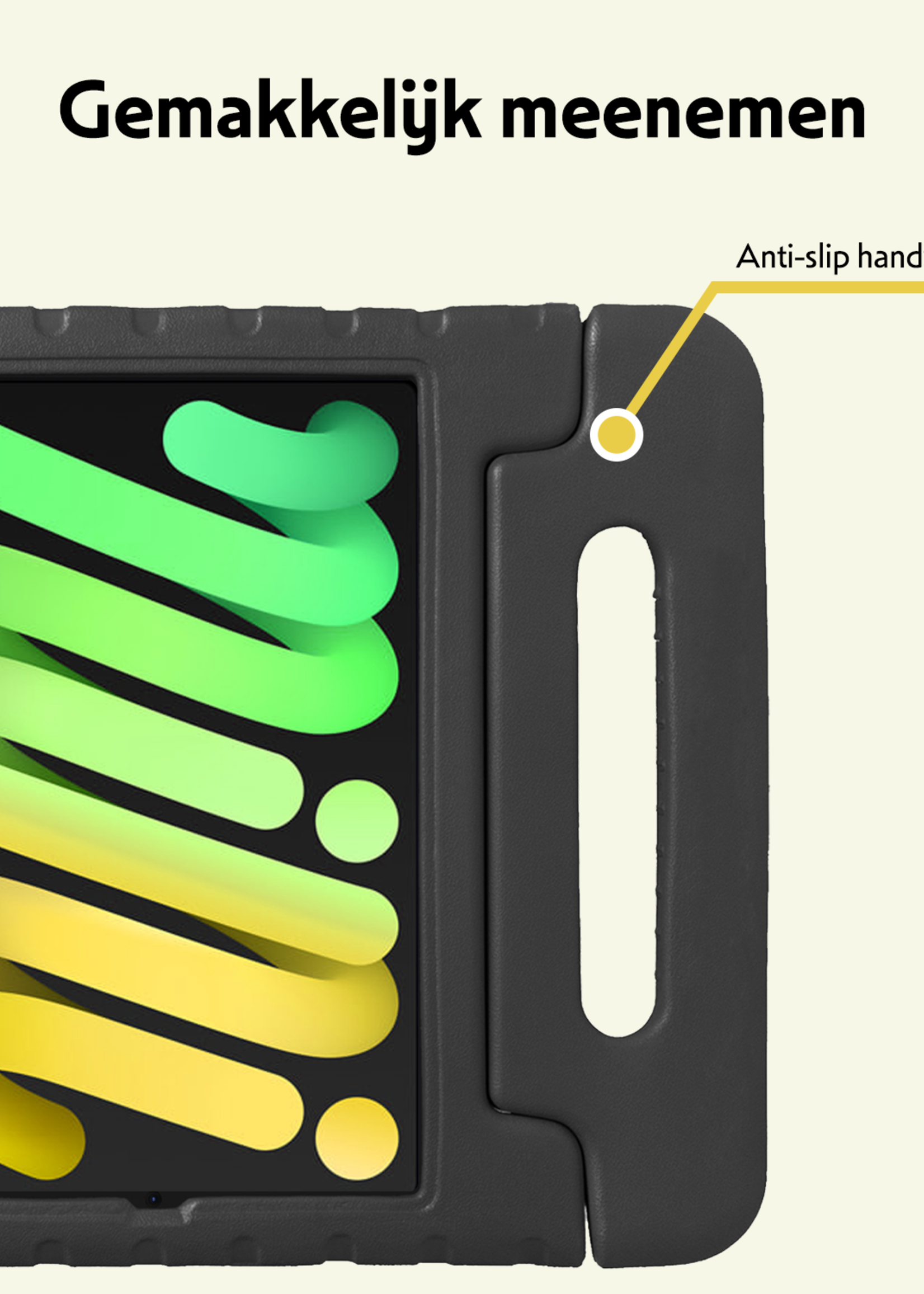 LUQ LUQ iPad Mini 7 Kinderhoes Met 2x Screenprotector - Zwart