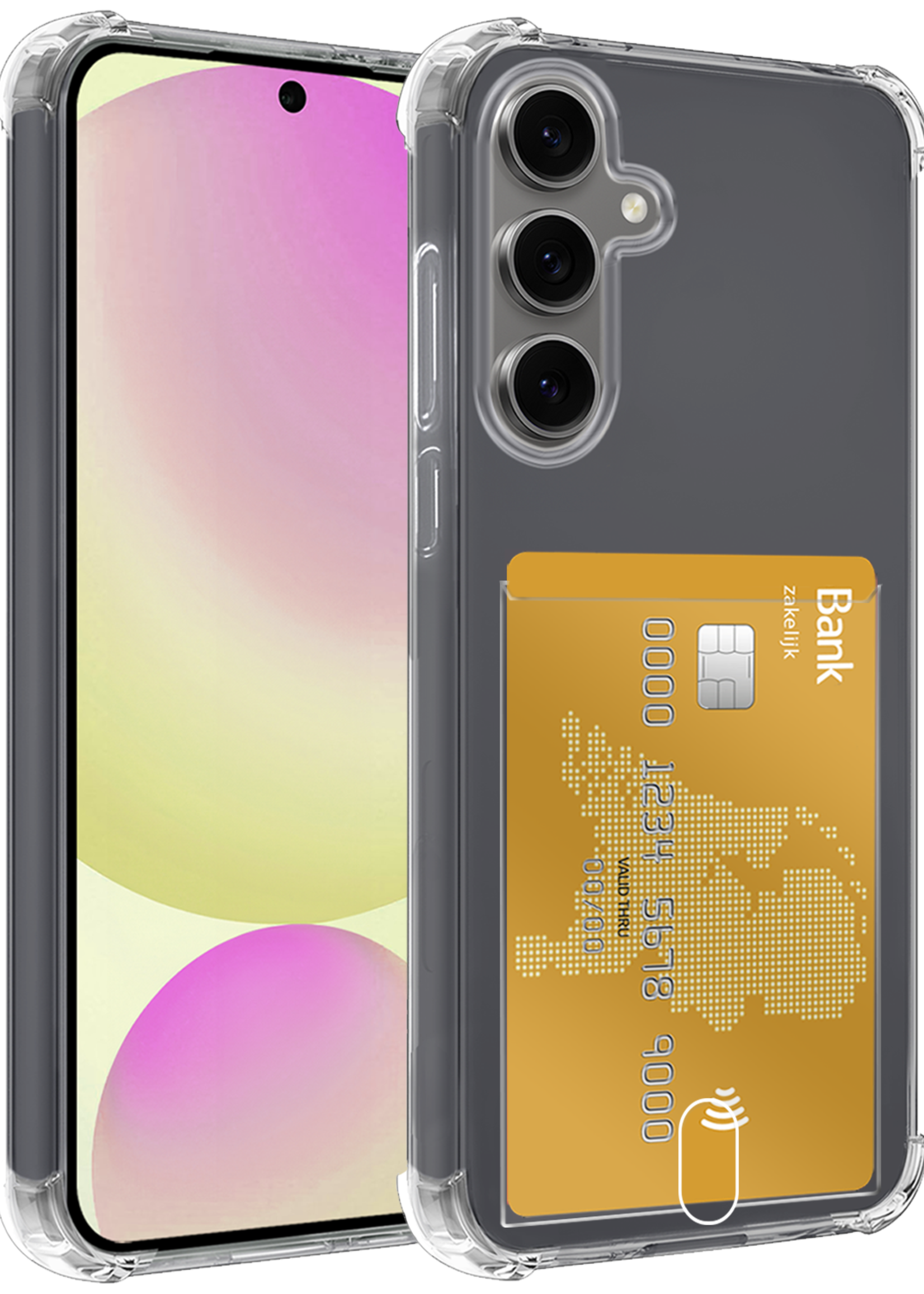 LUQ Hoesje Geschikt voor Samsung S24 FE Hoesje Case Pashouder Cover Siliconen - Hoes Geschikt voor Samsung Galaxy S24 FE Hoesje Met Kaarthouder - Transparant