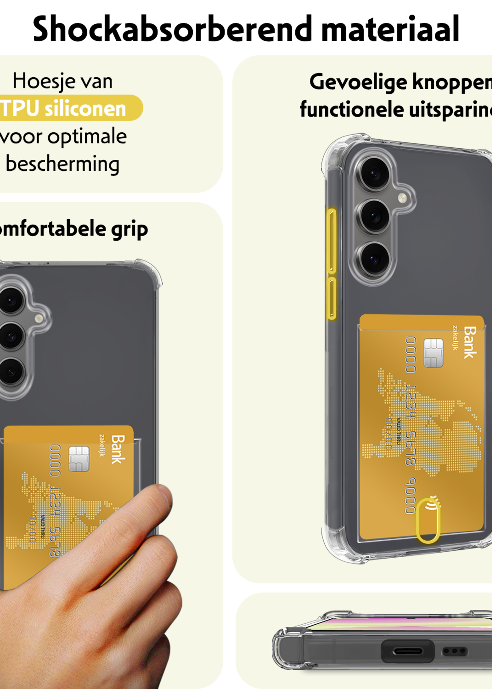 LUQ Hoesje Geschikt voor Samsung S24 FE Hoesje Case Pashouder Cover Siliconen Met Screenprotector - Hoes Geschikt voor Samsung Galaxy S24 FE Hoesje Met Kaarthouder - Transparant