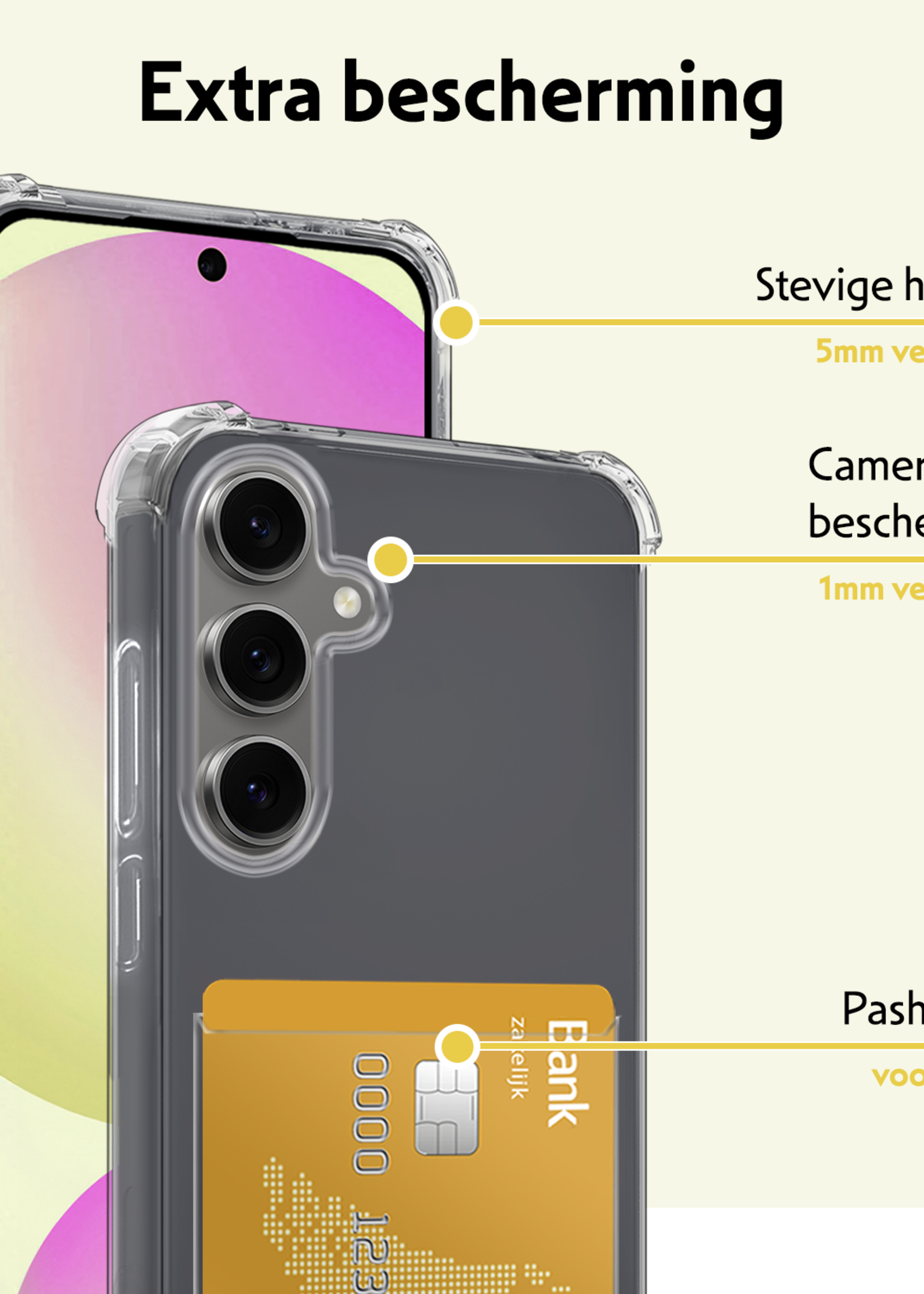 LUQ Hoesje Geschikt voor Samsung S24 FE Hoesje Case Pashouder Cover Siliconen Met 2x Screenprotector - Hoes Geschikt voor Samsung Galaxy S24 FE Hoesje Met Kaarthouder - Transparant