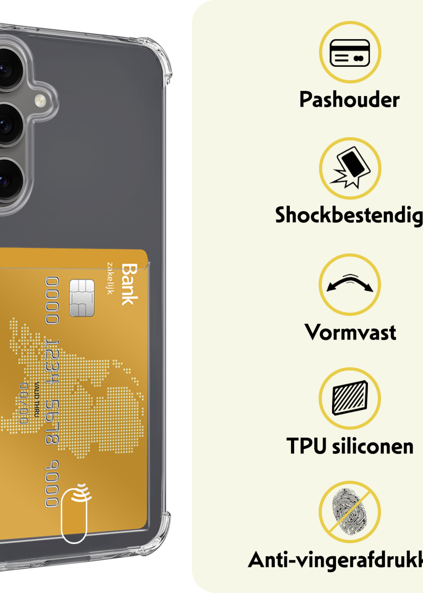 LUQ Hoesje Geschikt voor Samsung S24 FE Hoesje Case Pashouder Cover Siliconen - Hoes Geschikt voor Samsung Galaxy S24 FE Hoesje Met Kaarthouder - Transparant - 2 Stuks