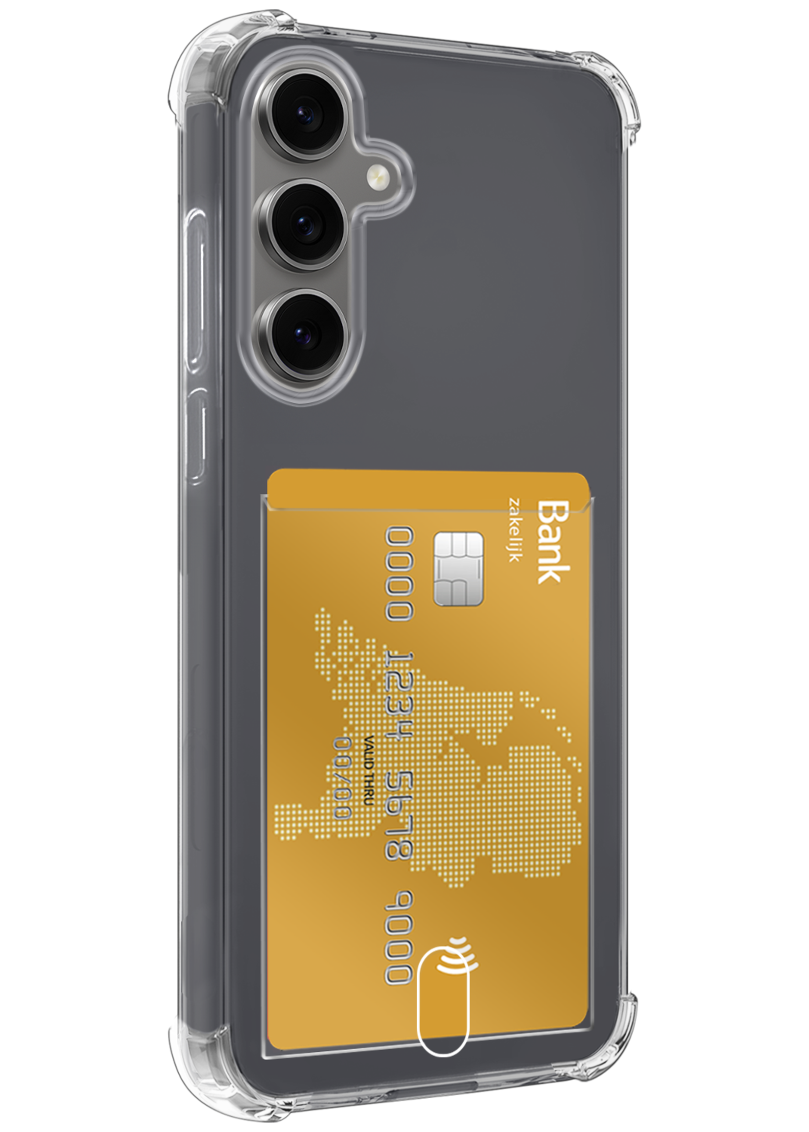 LUQ Hoesje Geschikt voor Samsung S24 FE Hoesje Case Pashouder Cover Siliconen - Hoes Geschikt voor Samsung Galaxy S24 FE Hoesje Met Kaarthouder - Transparant - 2 Stuks