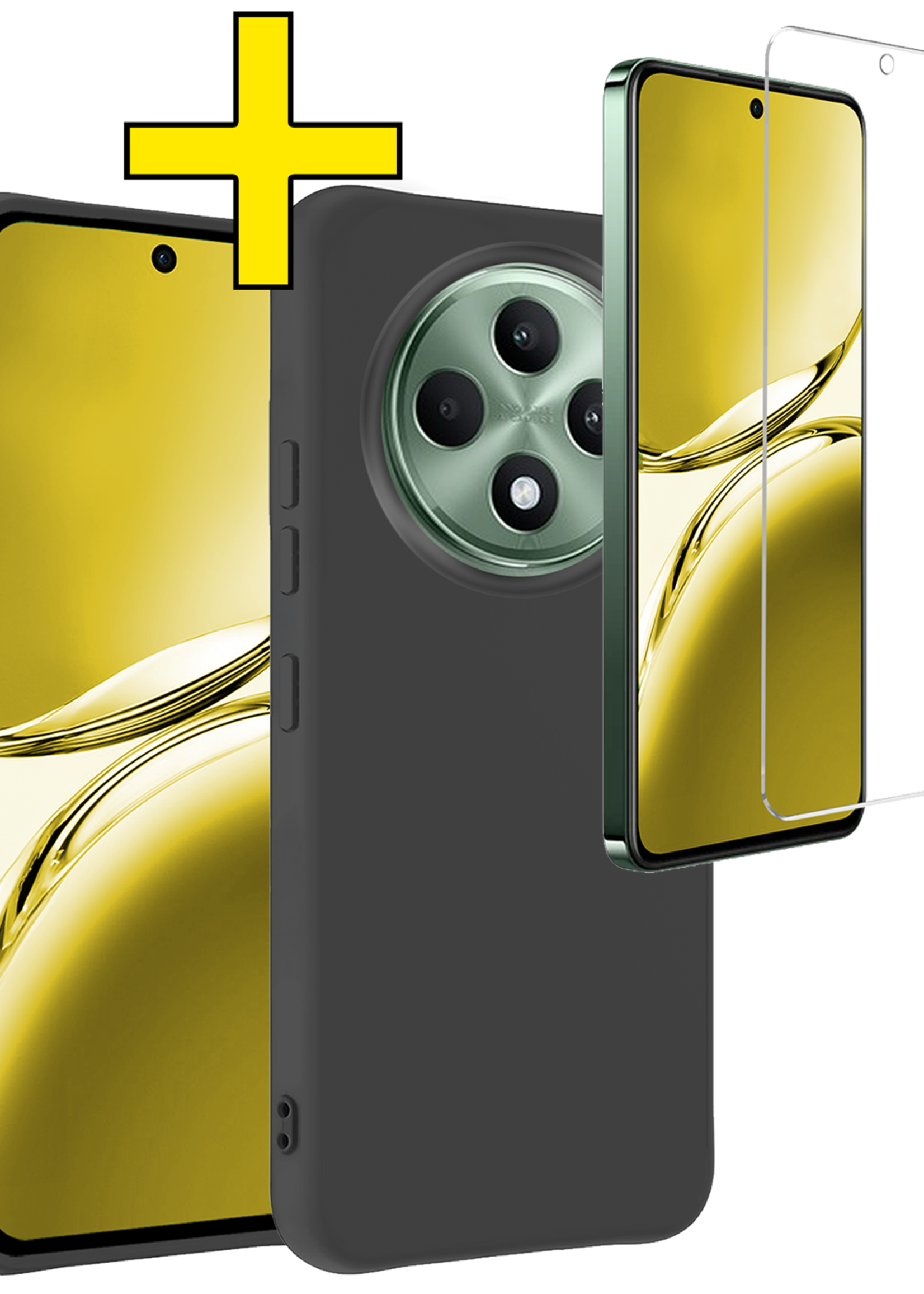 LUQ LUQ OPPO Reno 12F Hoesje Siliconen Met Screenprotector - Zwart