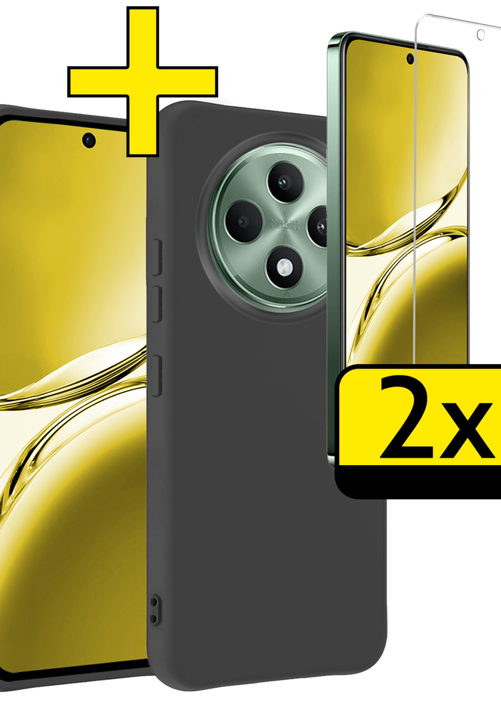 LUQ LUQ OPPO Reno 12F Hoesje Siliconen Met 2x Screenprotector - Zwart