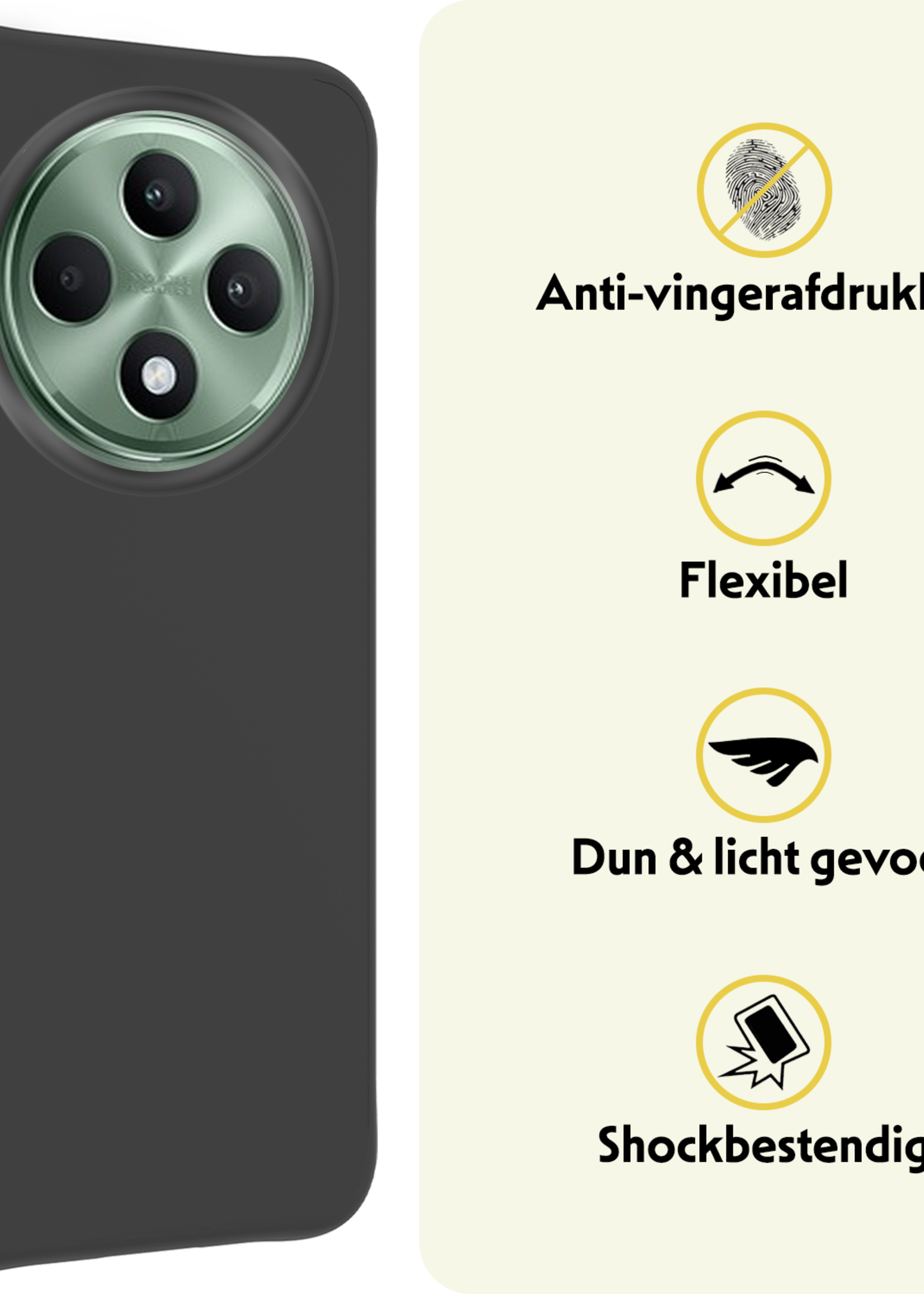 LUQ LUQ OPPO Reno 12F Hoesje Siliconen Met 2x Screenprotector - Zwart