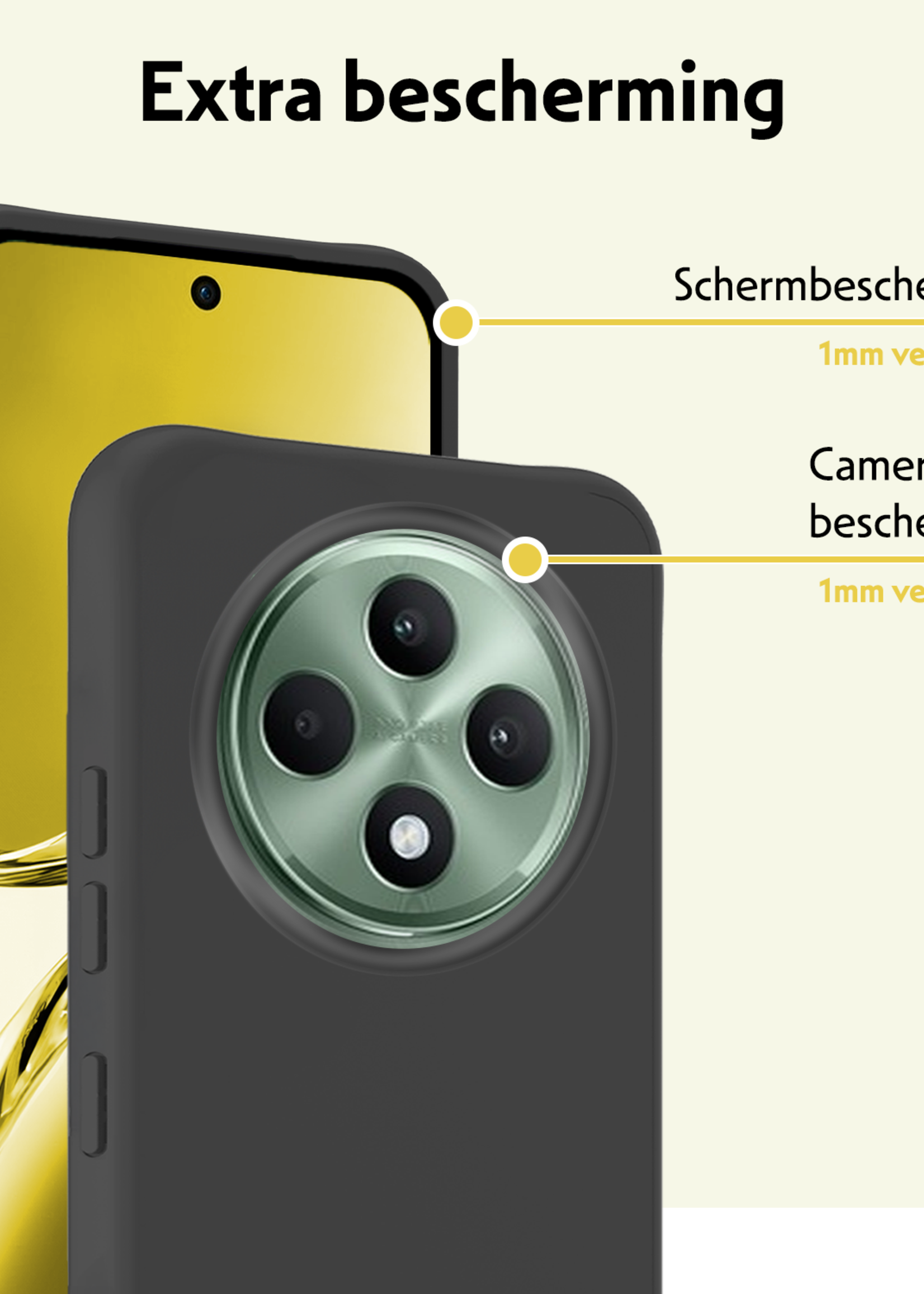 LUQ LUQ OPPO Reno 12F Hoesje Siliconen Met 2x Screenprotector - Zwart