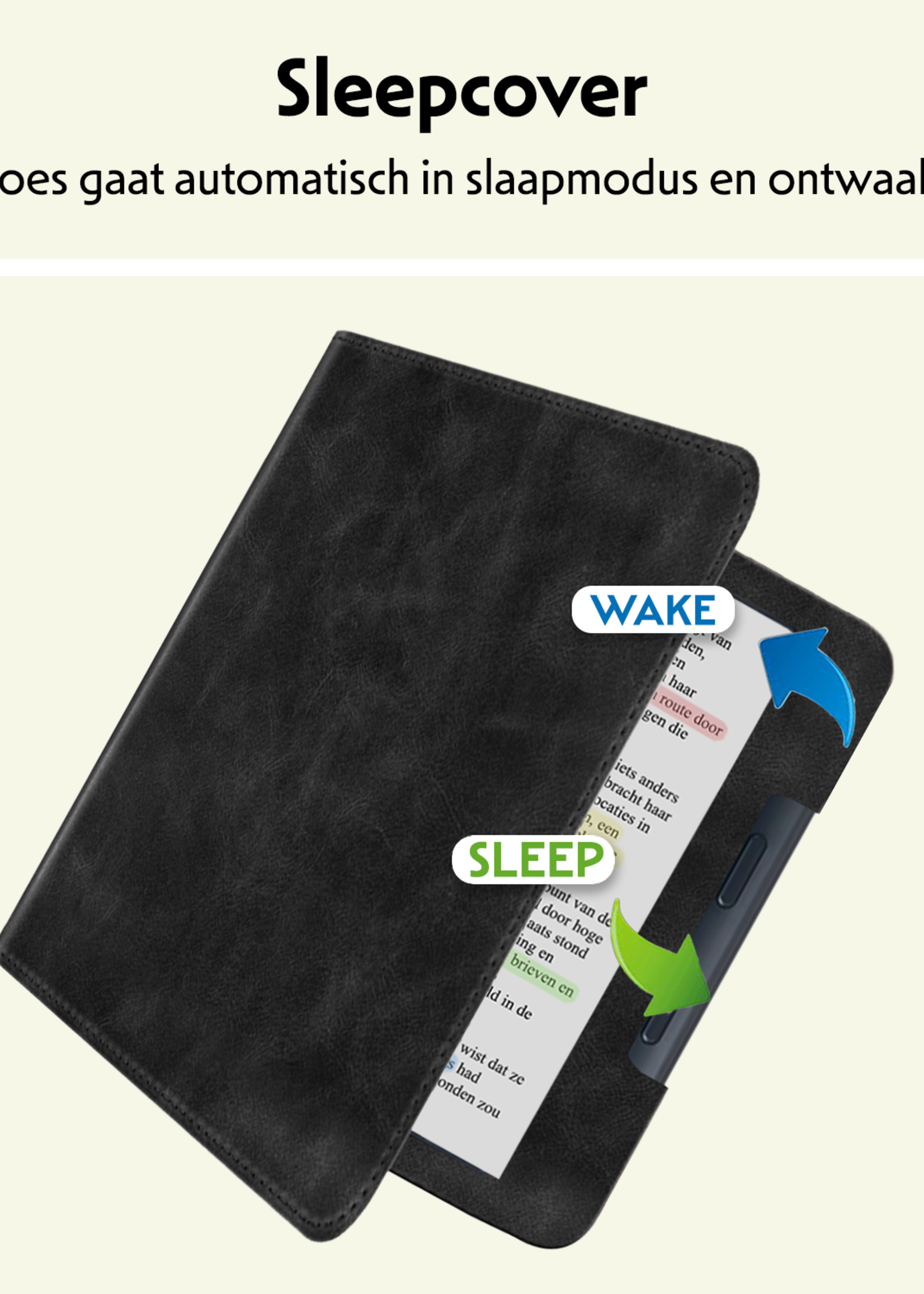 LUQ LUQ Kobo Libra Colour Hoesje Leer Met Screenprotector - Zwart