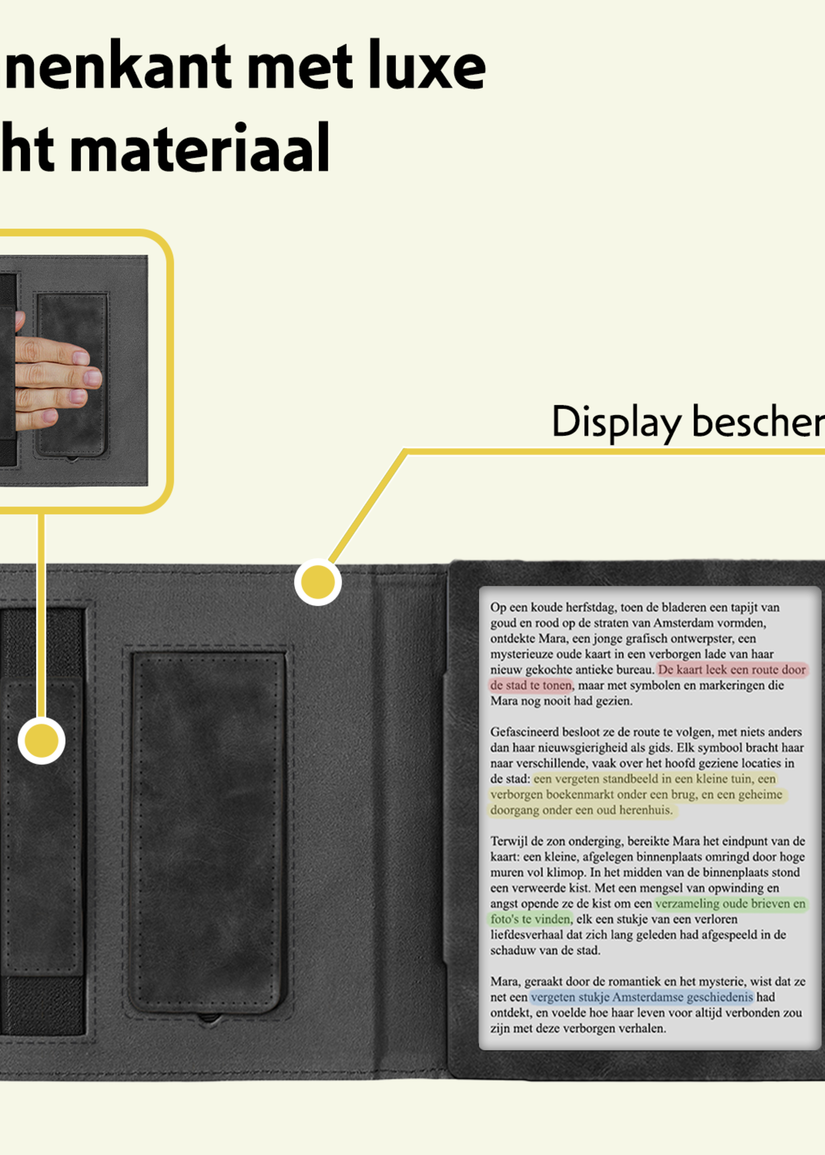 LUQ LUQ Kobo Libra Colour Hoesje Leer Met Screenprotector - Zwart