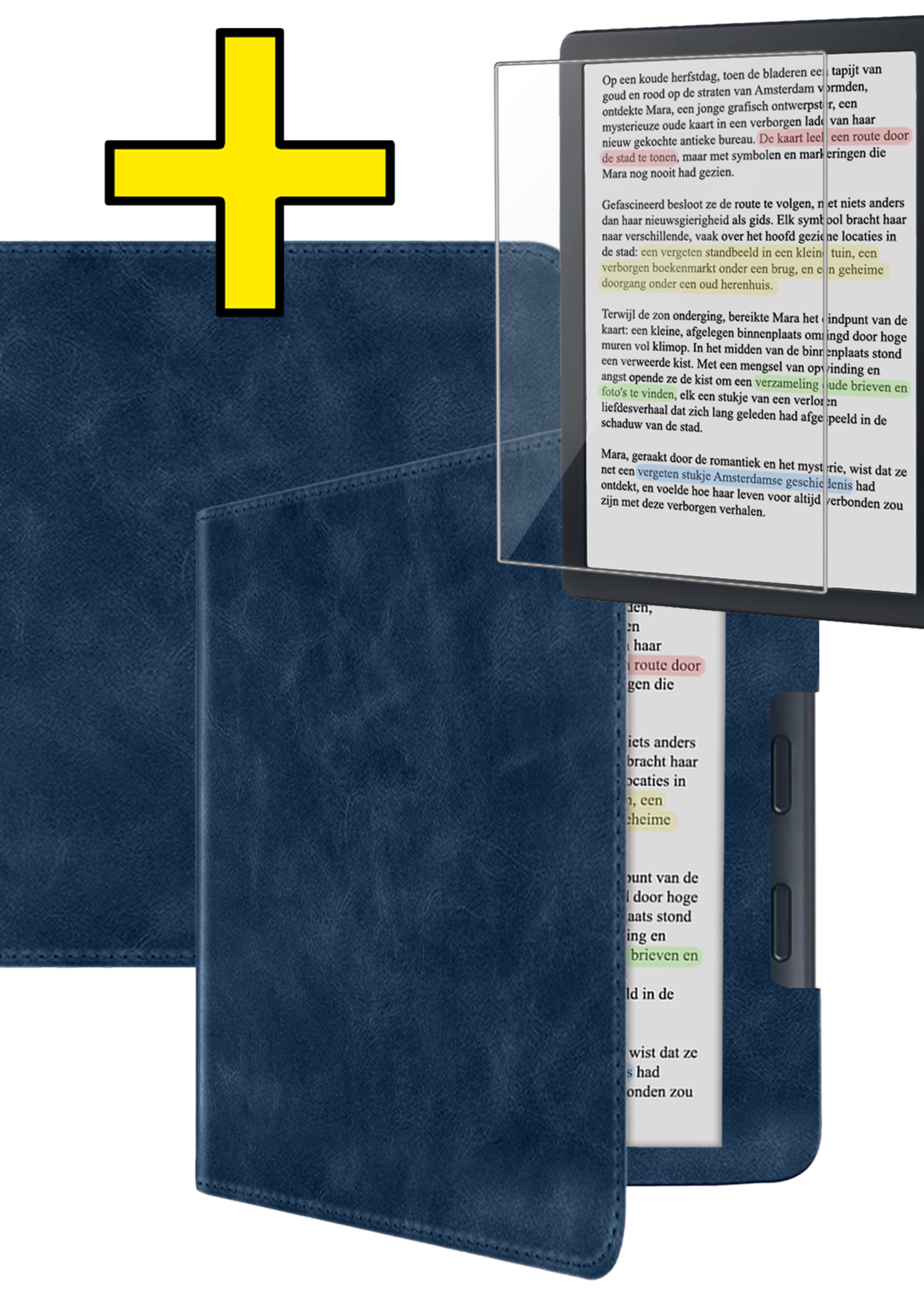 LUQ LUQ Kobo Libra Colour Hoesje Leer Met Screenprotector - Donkerblauw