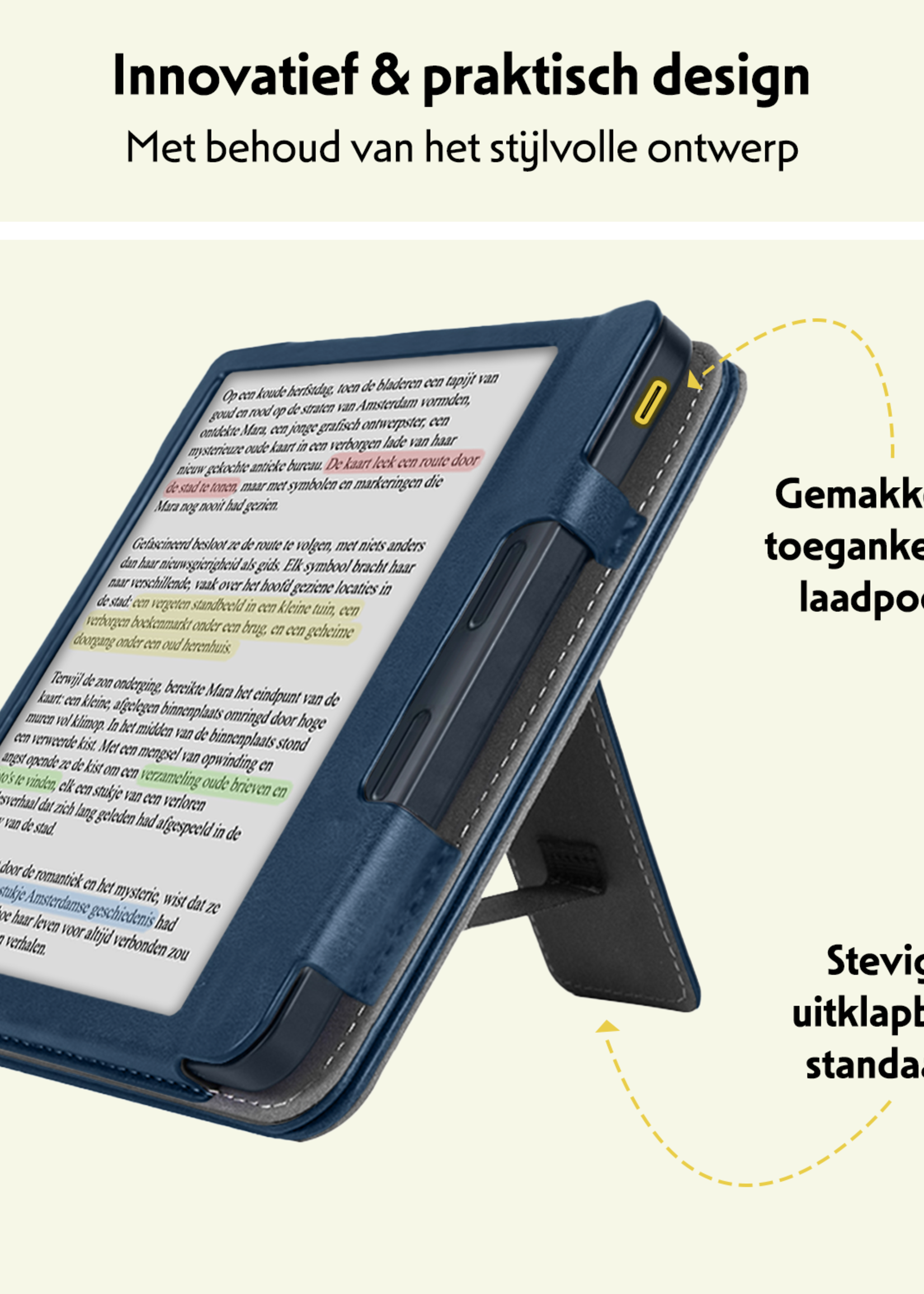 LUQ LUQ Kobo Libra Colour Hoesje Leer Met Screenprotector - Donkerblauw