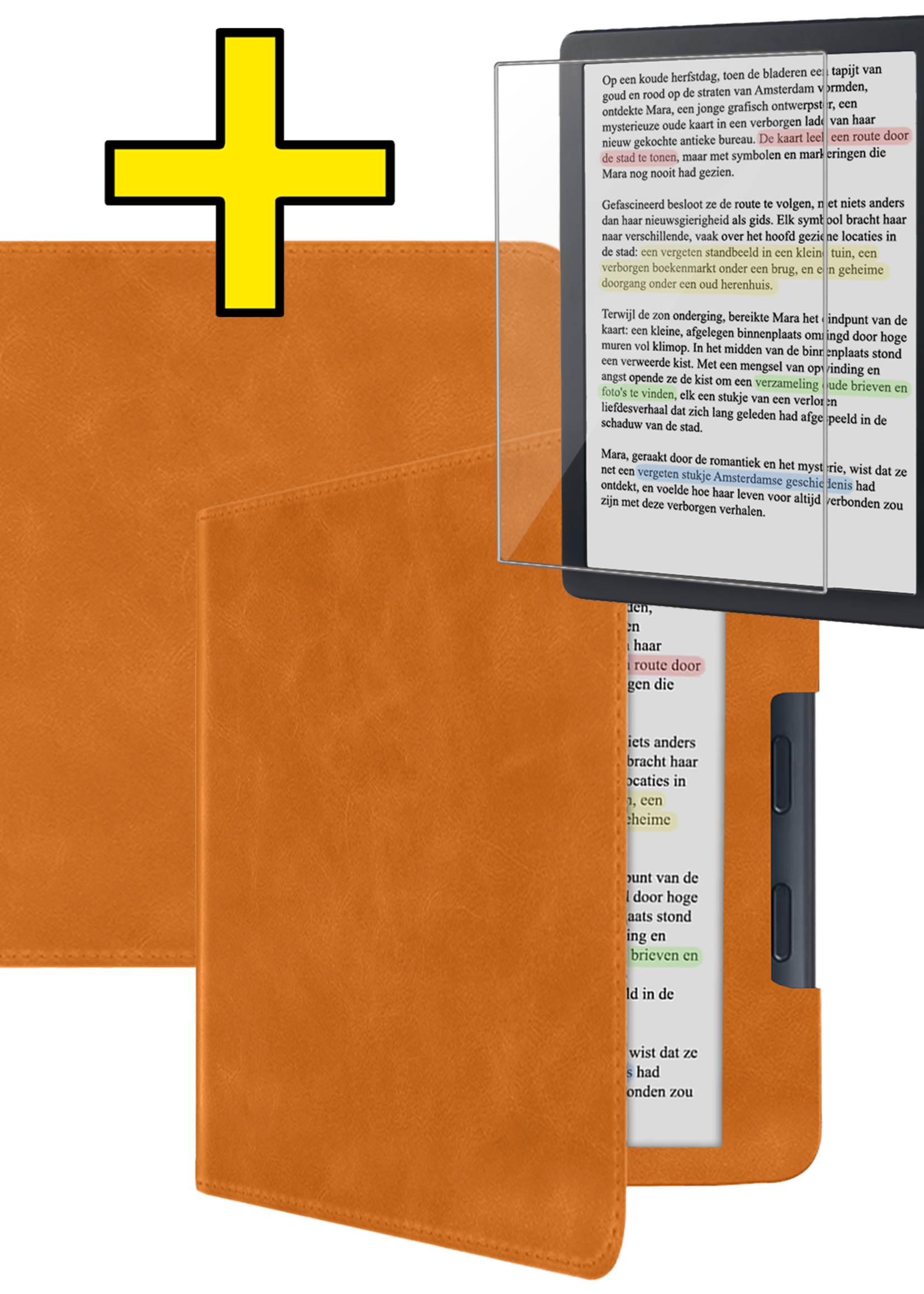 LUQ LUQ Kobo Libra Colour Hoesje Leer Met Screenprotector - Bruin