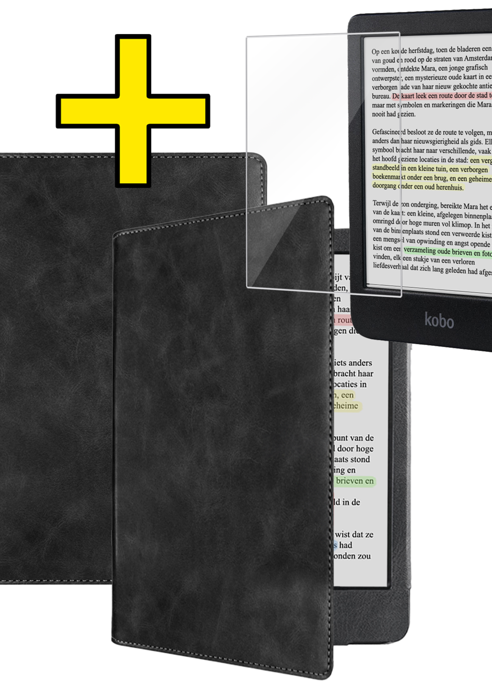 LUQ LUQ Kobo Clara BW Hoesje Leer Met Screenprotector - Zwart