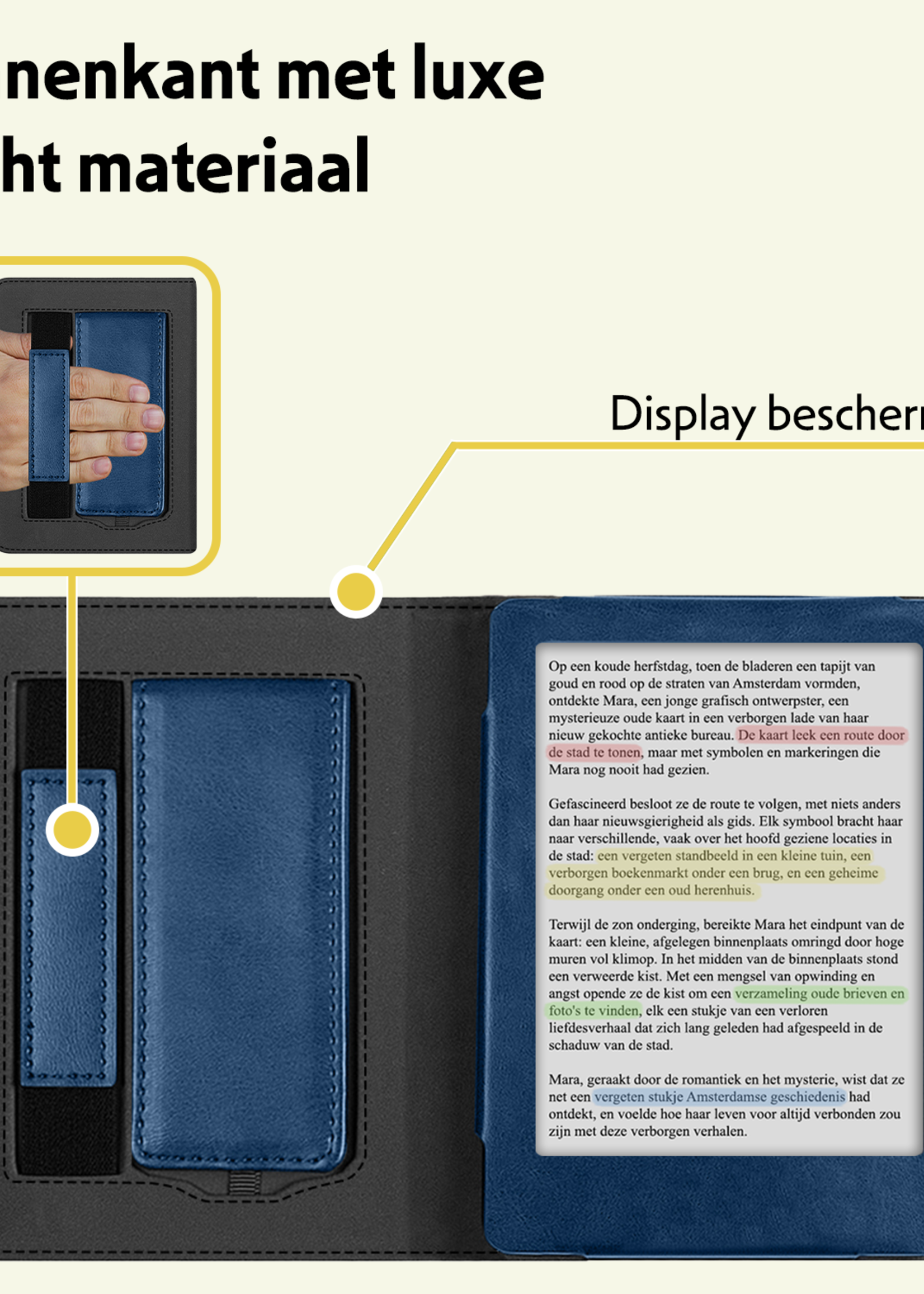 LUQ LUQ Kobo Clara BW Hoesje Leer Met Screenprotector - Donkerblauw