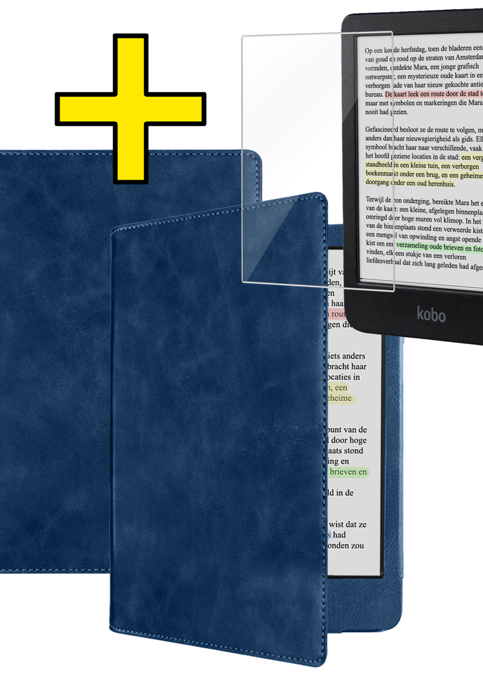 LUQ LUQ Kobo Clara Colour Hoesje Leer Met Screenprotector - Donkerblauw