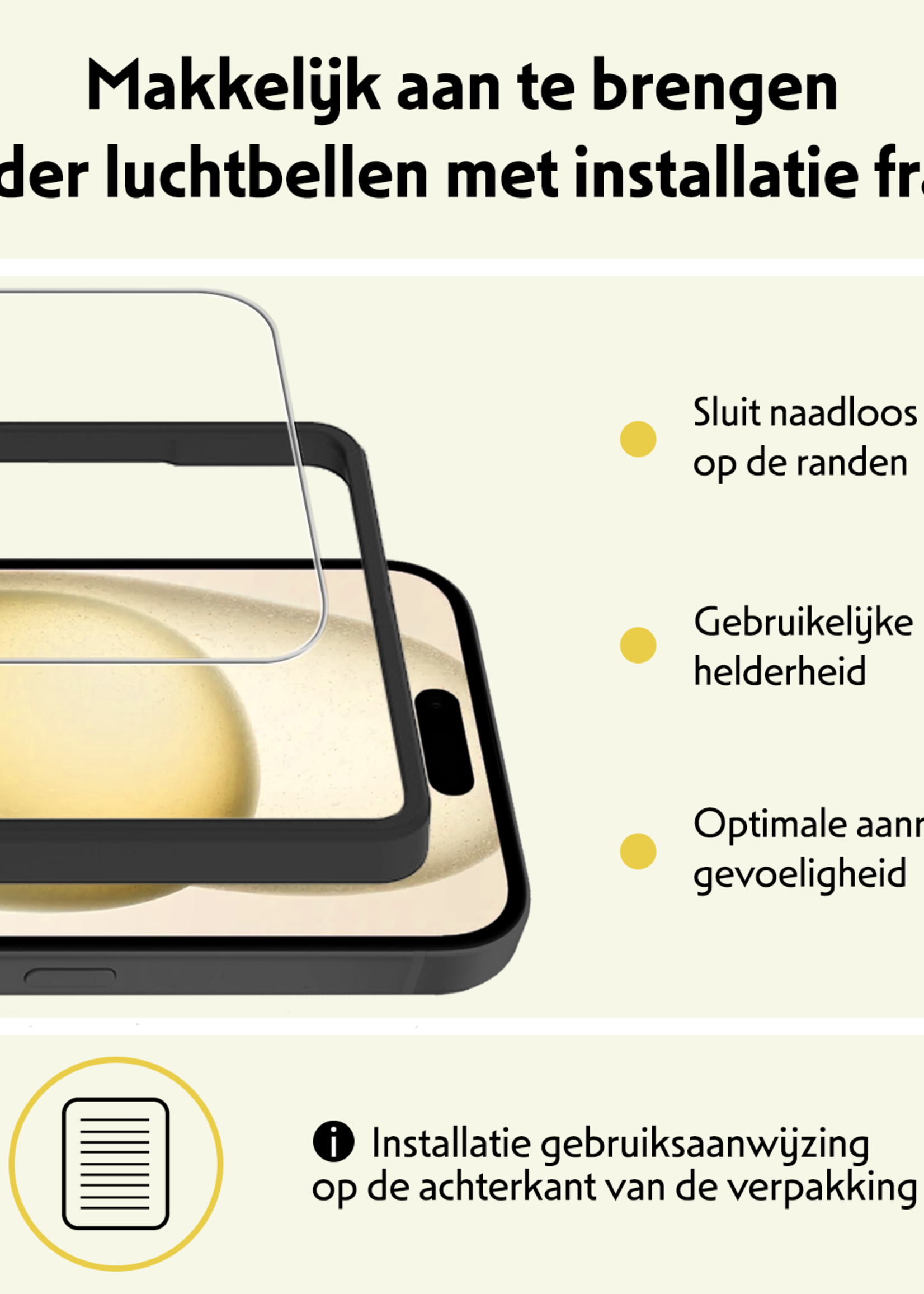 LUQ LUQ iPhone 15 Screenprotector Met Installatieframe