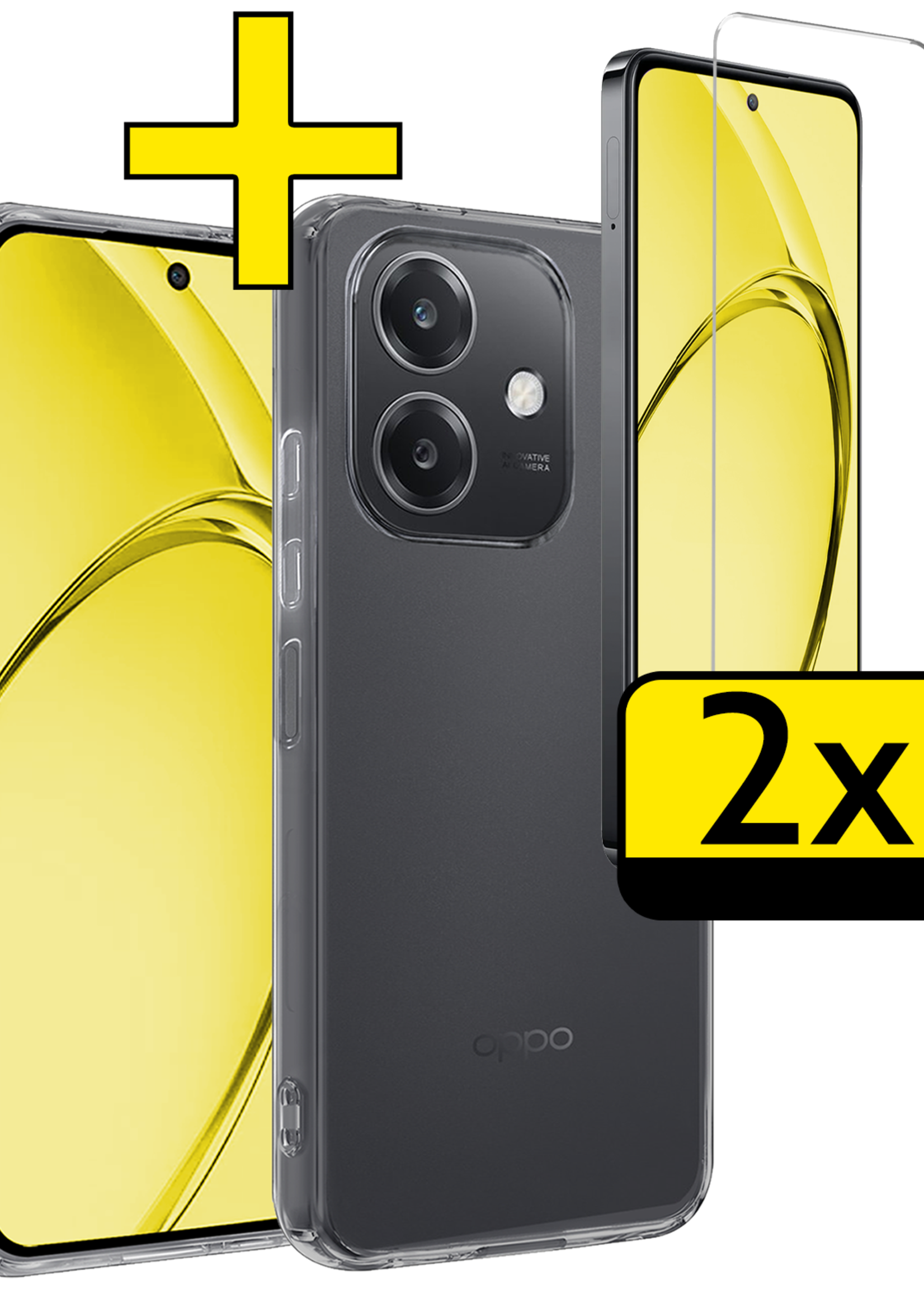 LUQ LUQ OPPO A40 Hoesje Siliconen Met 2x Screenprotector - Transparant