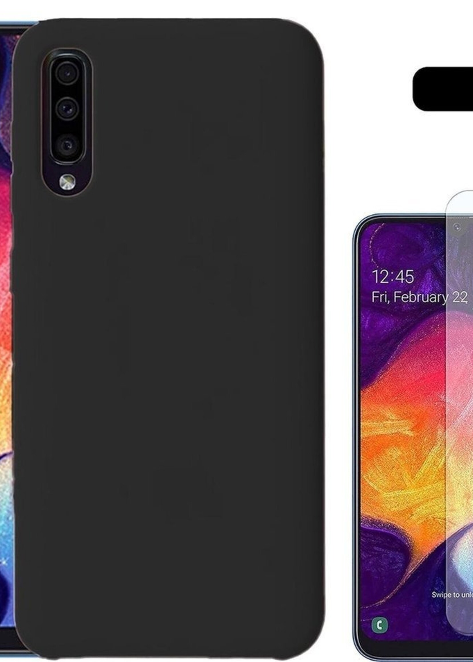 LUQ LUQ Samsung Galaxy A50 Siliconen Hoesje Cover Zwart Met 1x Screenprotector