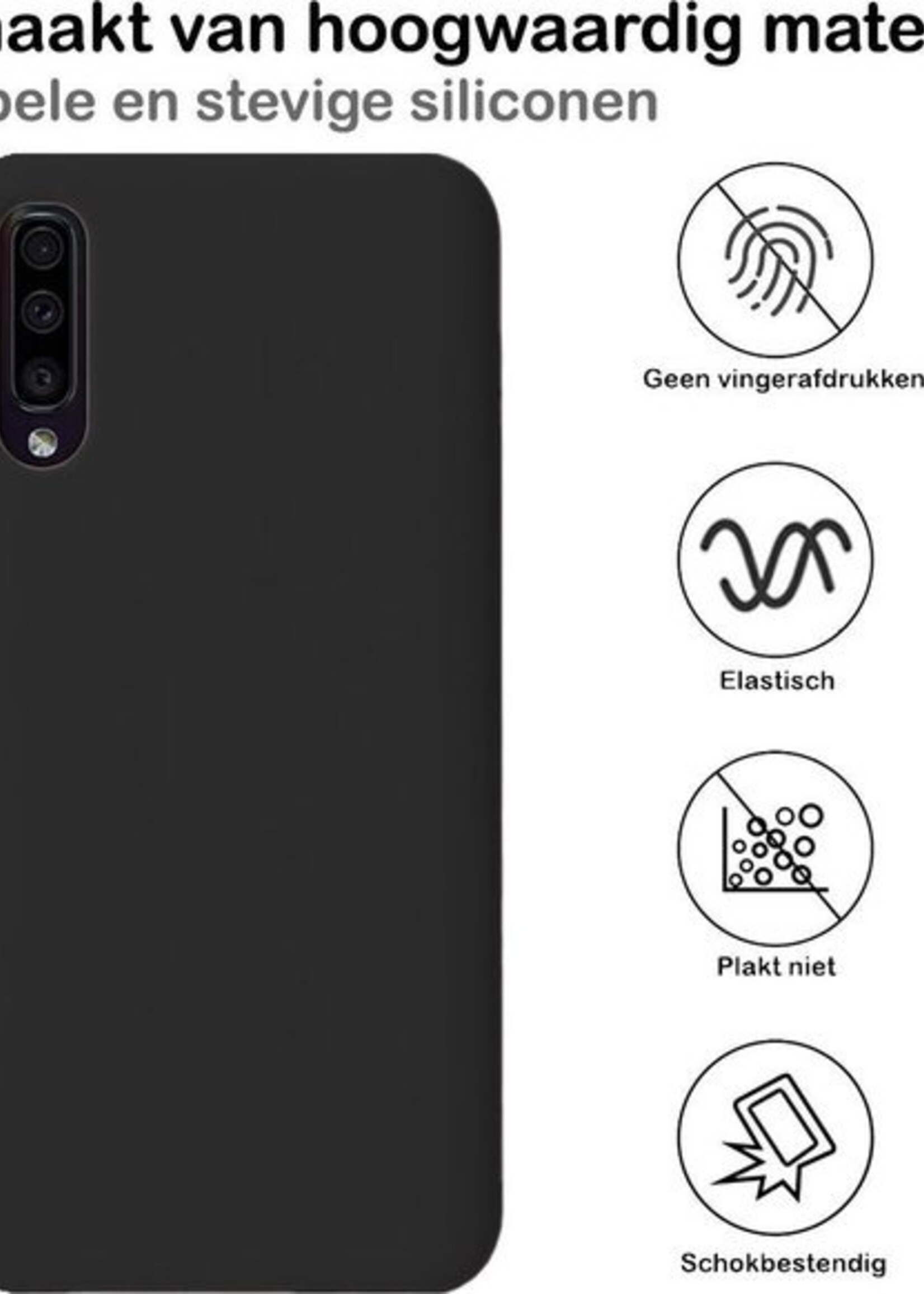 LUQ LUQ Samsung Galaxy A50 Siliconen Hoesje Cover Zwart Met 1x Screenprotector