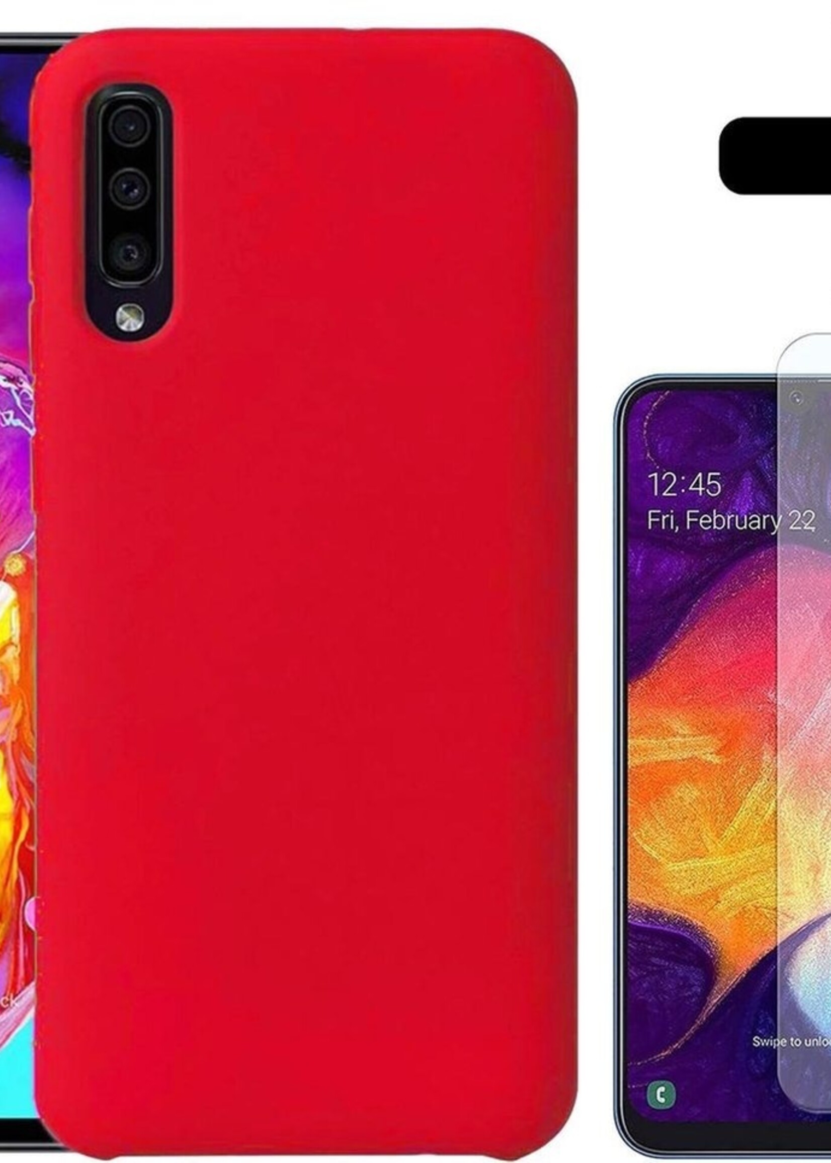LUQ LUQ Samsung Galaxy A50 Siliconen Hoesje Cover Rood Met 1x Screenprotector