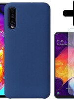 LUQ LUQ Samsung Galaxy A50 Siliconen Hoesje Cover Donker Blauw Met 1x Screenprotector