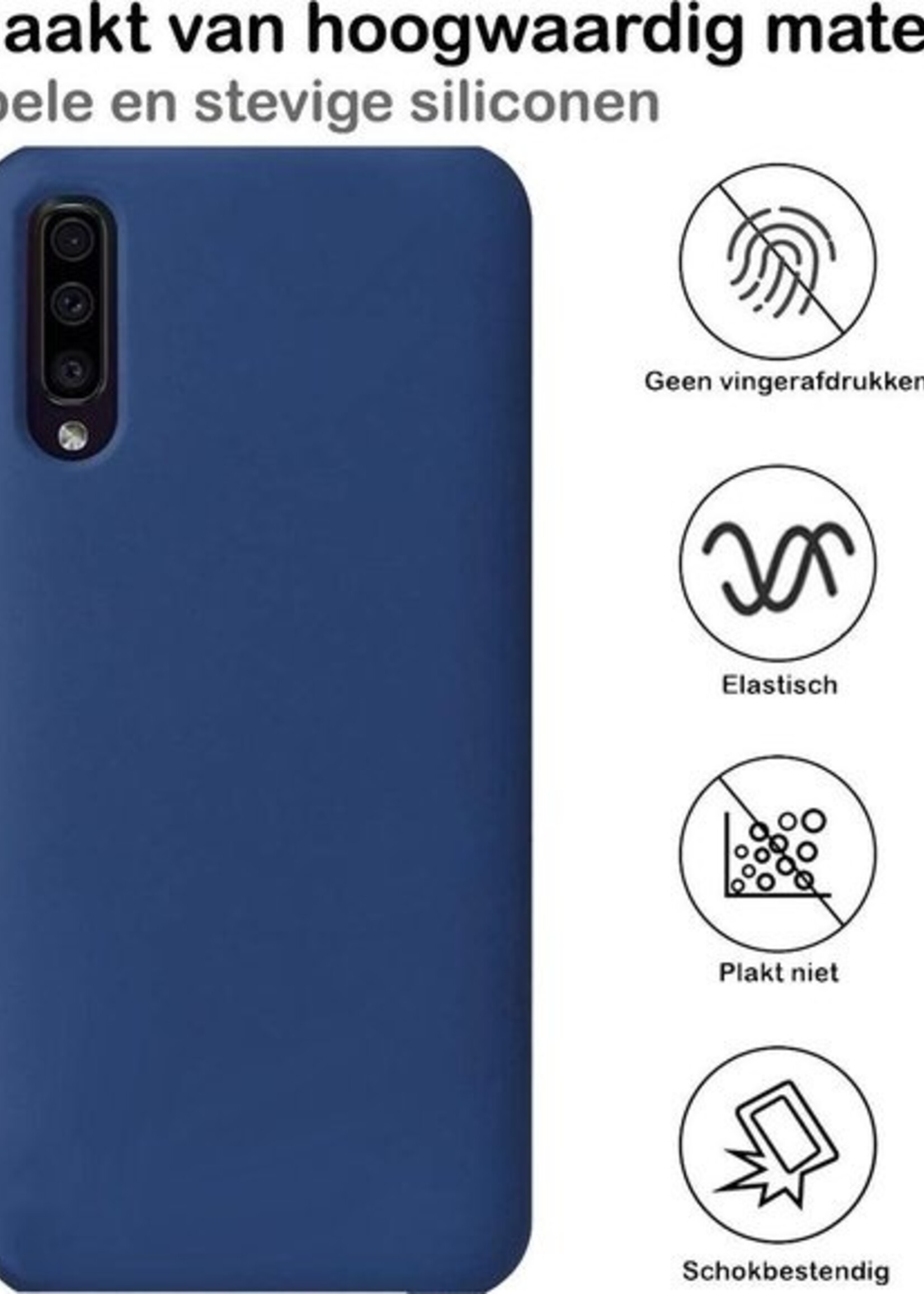 LUQ LUQ Samsung Galaxy A50 Siliconen Hoesje Cover Donker Blauw Met 1x Screenprotector