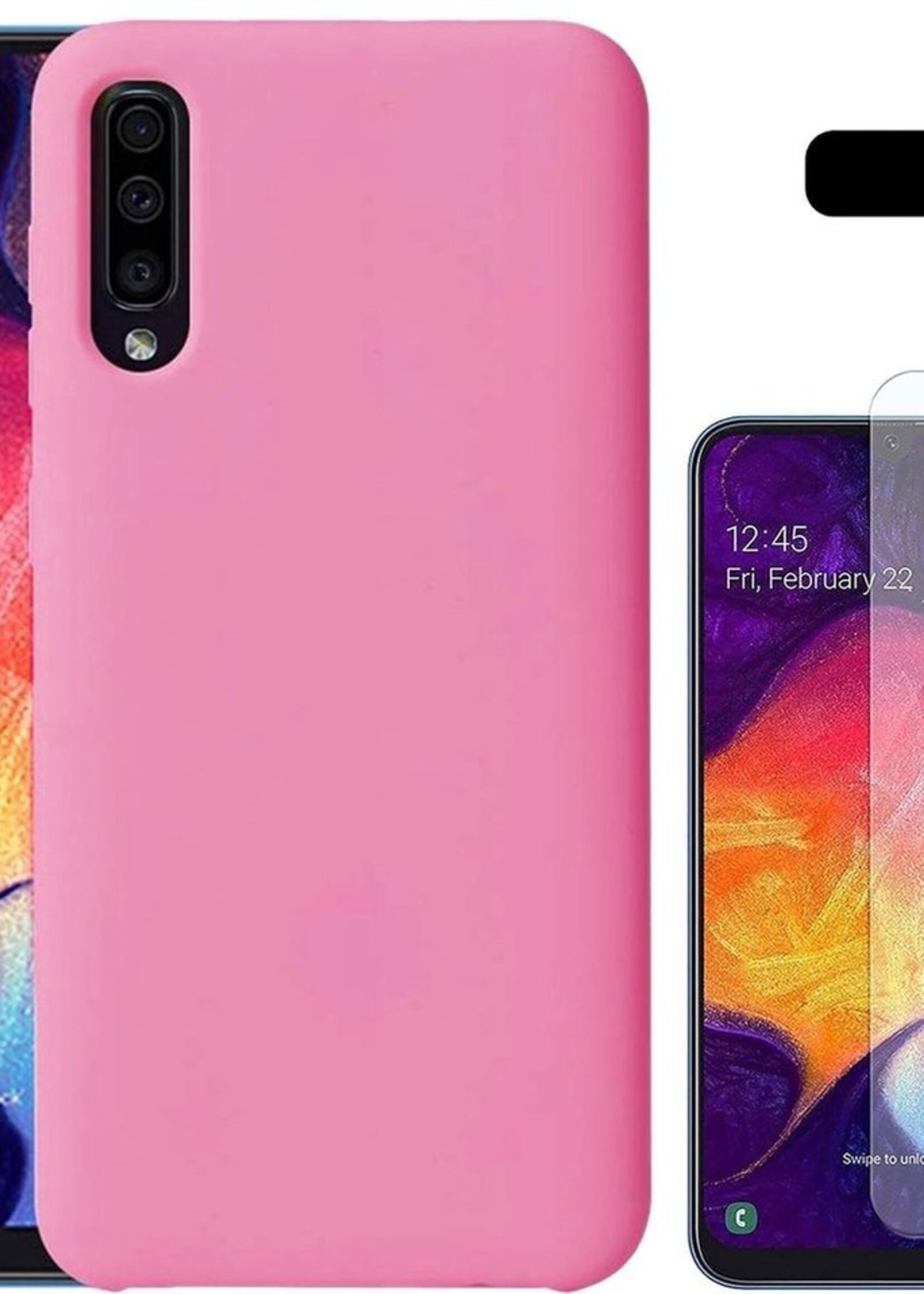 LUQ LUQ Samsung Galaxy A50 Siliconen Hoesje Cover Roze Met 1x Screenprotector