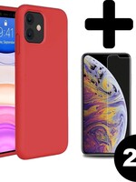 LUQ LUQ iPhone 11 Hoesje Siliconen Case Cover Rood Met 2x Screenprotector Glas