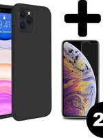 LUQ LUQ iPhone 11 Pro Max Hoesje Silicone Case Cover Zwart Met 2x Screenprotector Gehard Glas