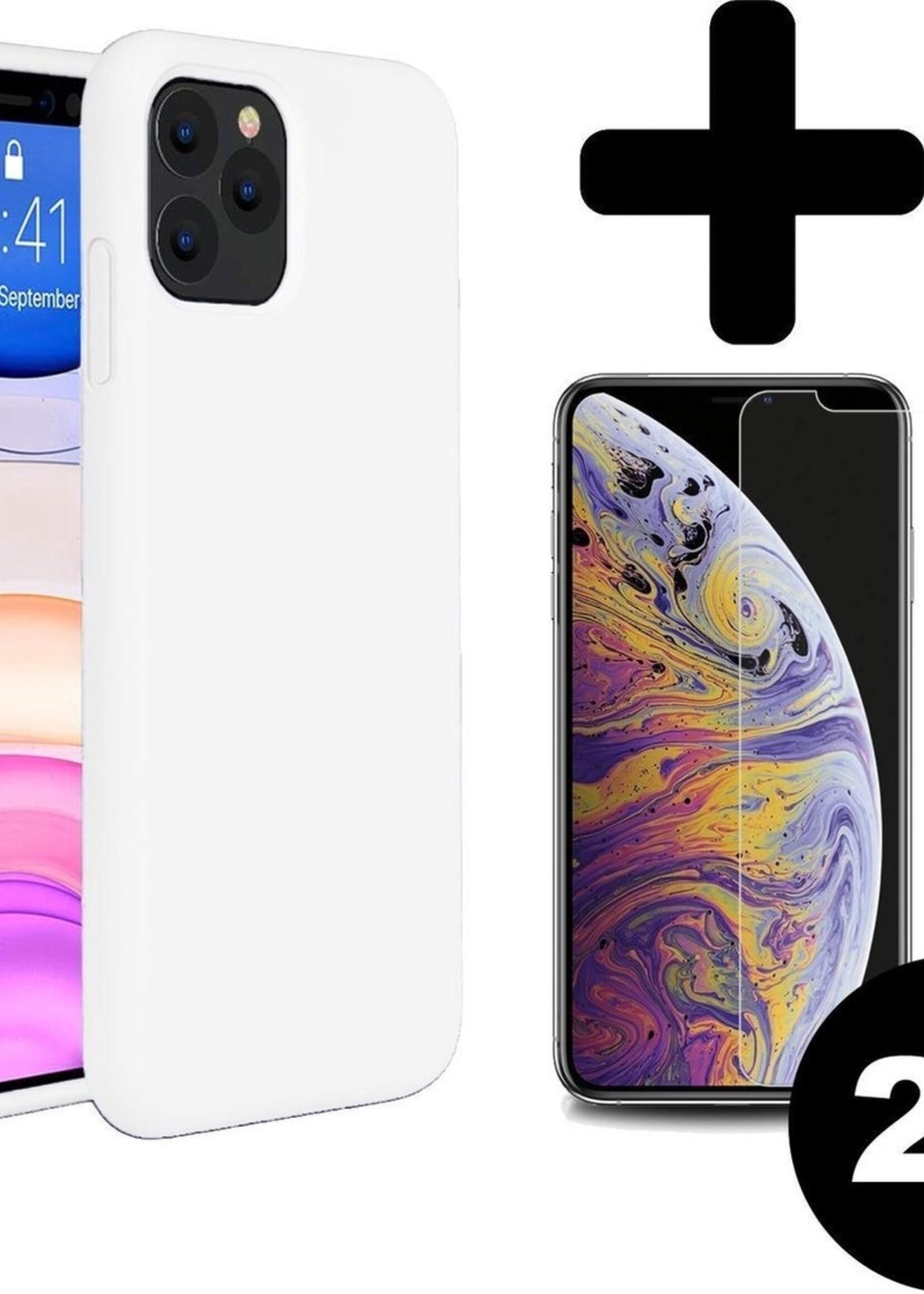 LUQ LUQ iPhone 11 Pro Max Hoesje Silicone Case Cover Wit Met 2x Screenprotector Gehard Glas