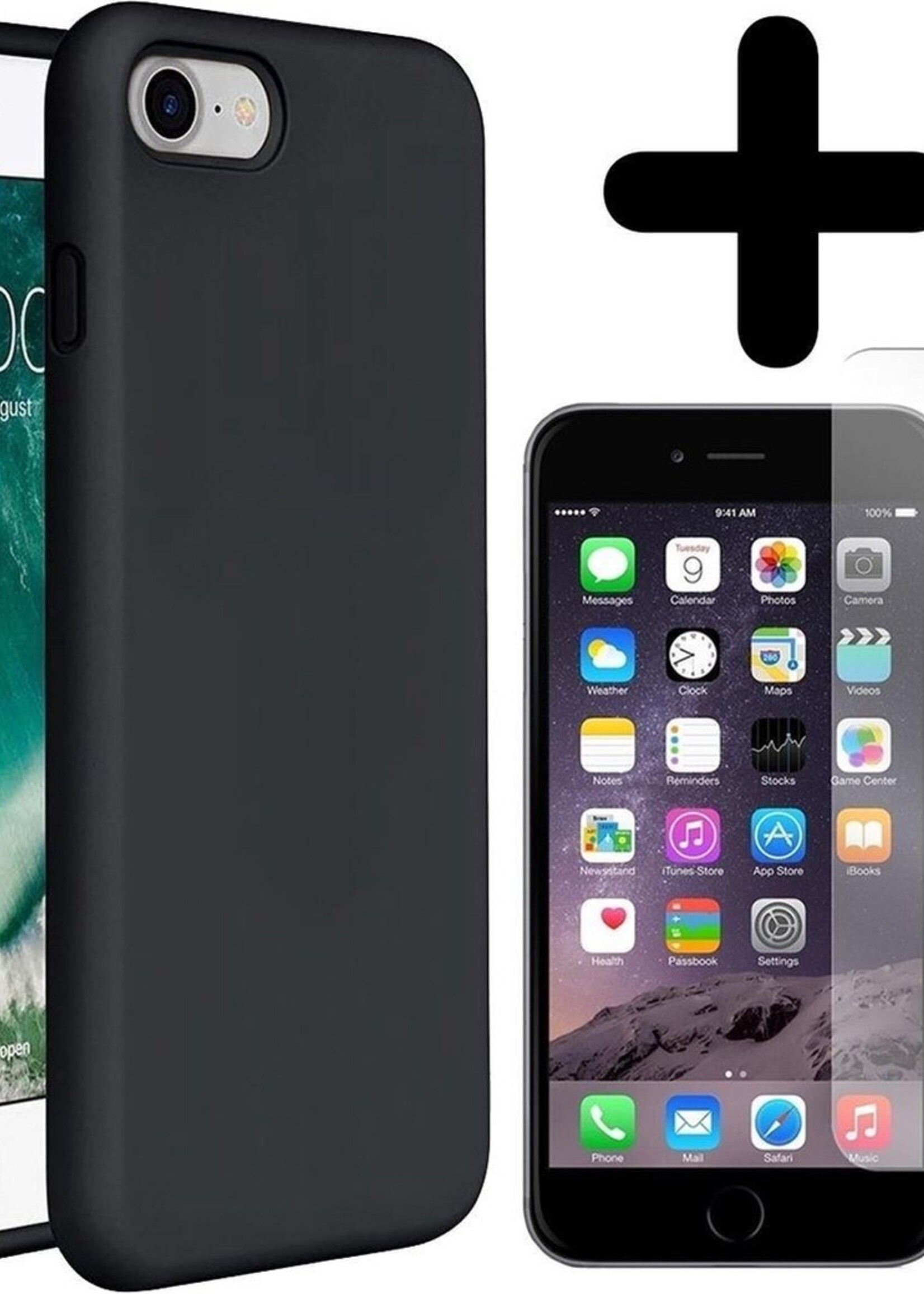 LUQ LUQ iPhone SE 2020 hoesje siliconen met screenprotector - Zwart