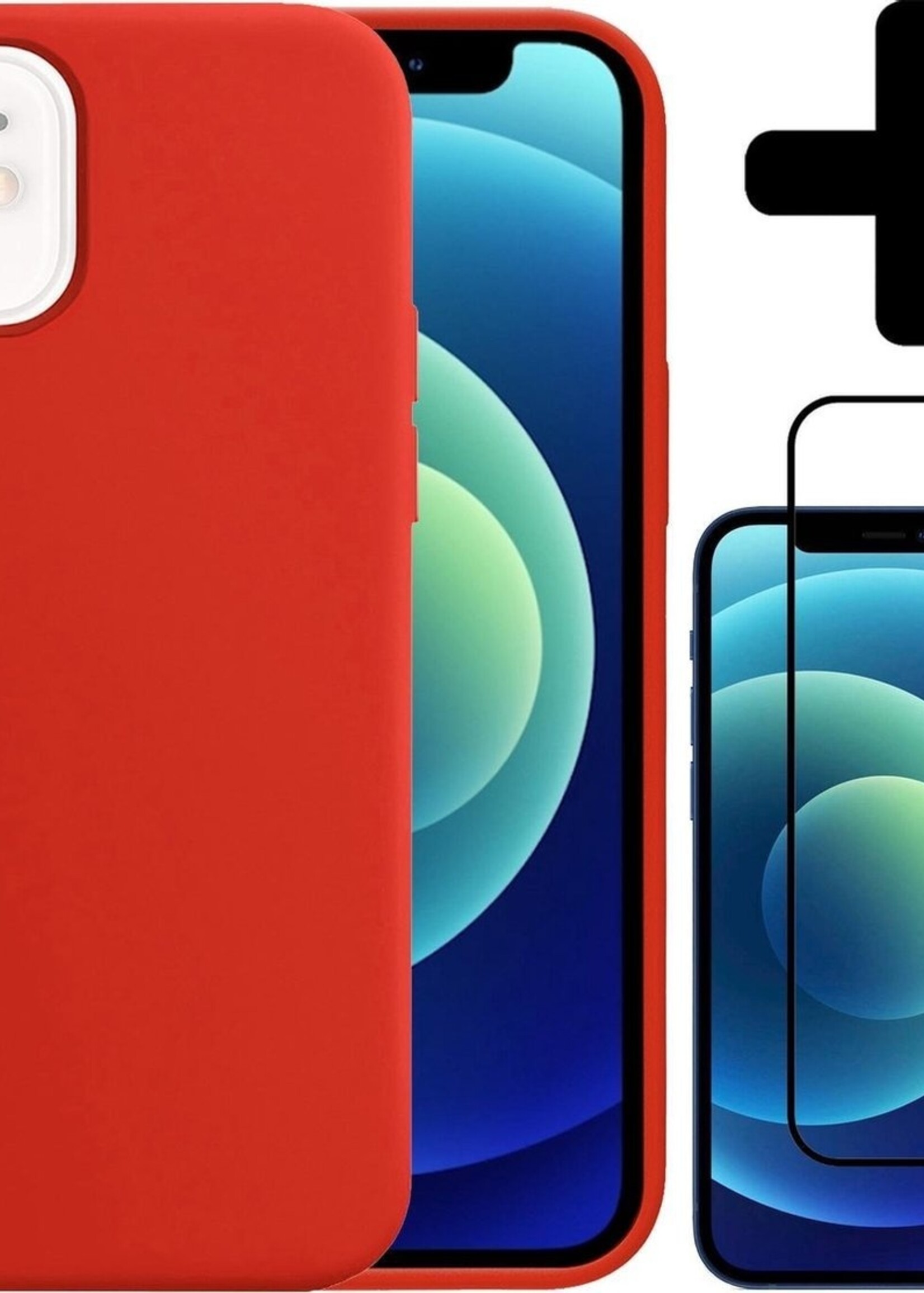 LUQ LUQ iPhone 12 Hoesje Siliconen Rood En Screenprotector Full Cover