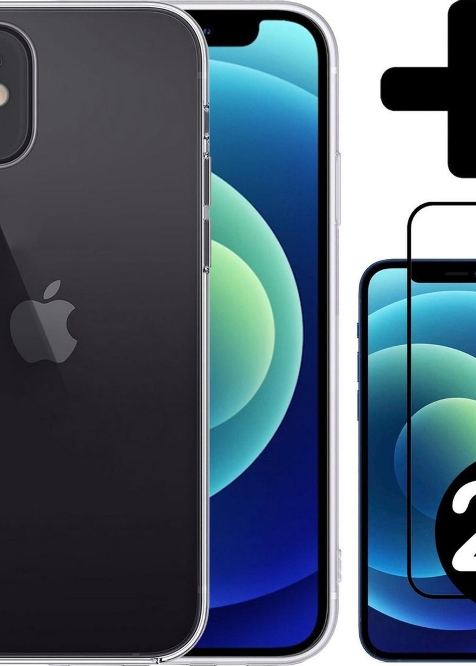 LUQ LUQ iPhone 12 Hoesje Siliconen Transparant En 2x Screenprotector Full Cover
