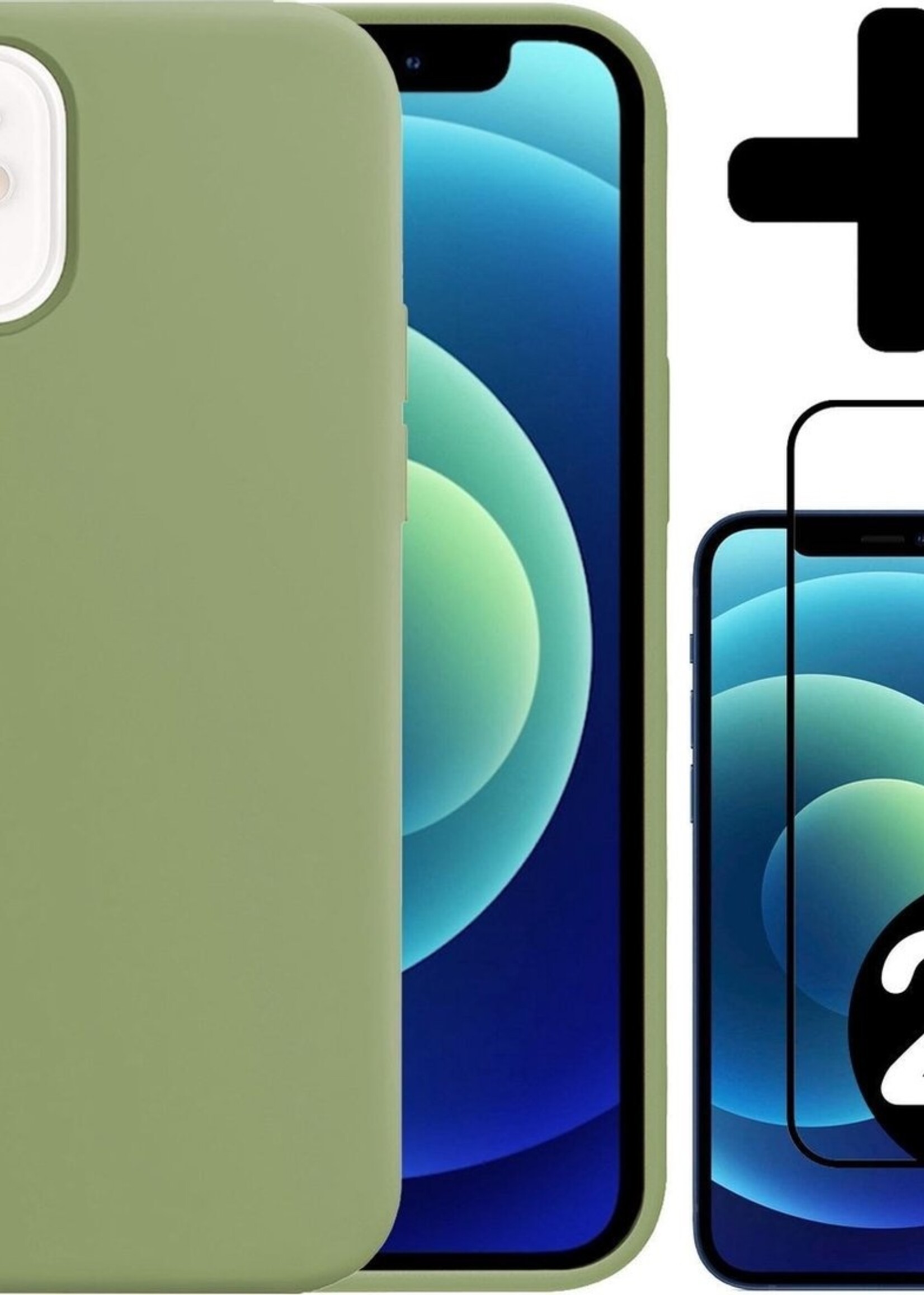 LUQ LUQ iPhone 12 Hoesje Siliconen Groen En 2x Screenprotector Full Cover