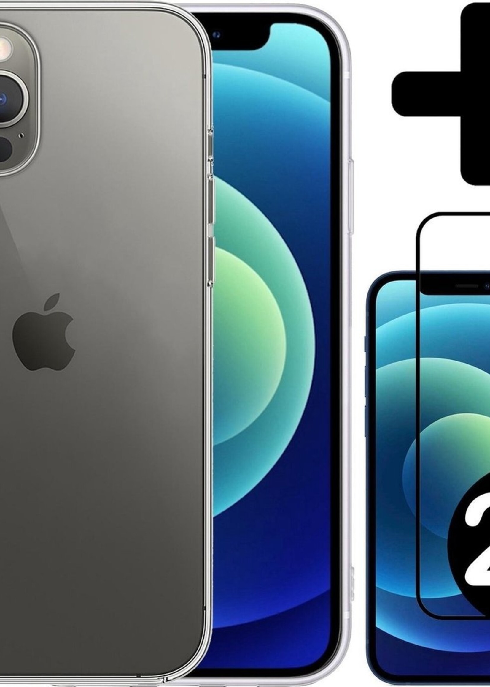 LUQ LUQ iPhone 12 Pro Hoesje Siliconen Transparant En 2x Screenprotector Full Cover