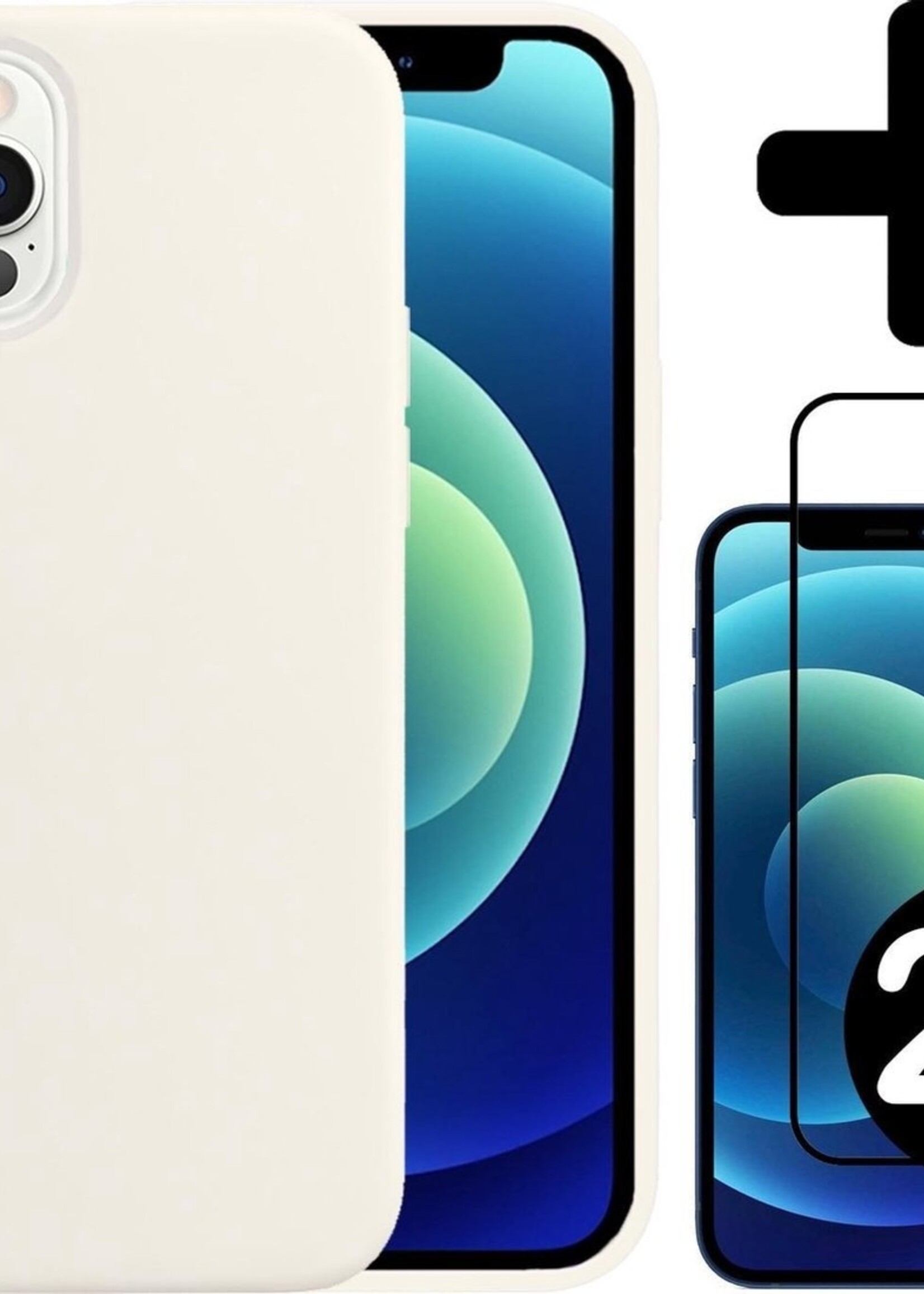 LUQ LUQ iPhone 12 Pro Hoesje Siliconen Wit En 2x Screenprotector Full Cover