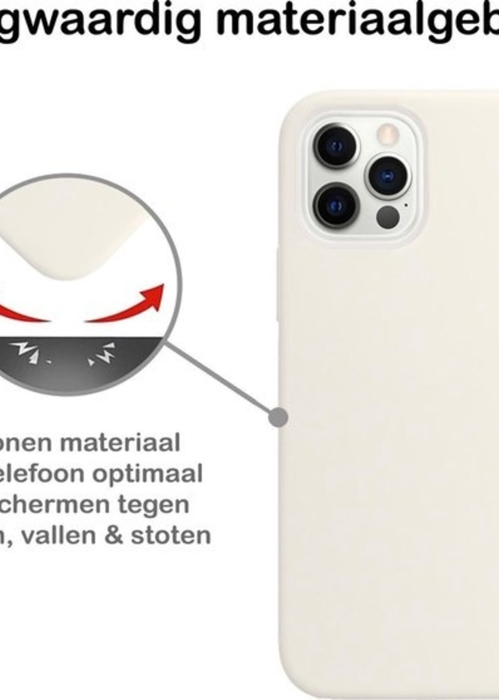 LUQ LUQ iPhone 12 Pro Hoesje Siliconen Wit En 2x Screenprotector Full Cover