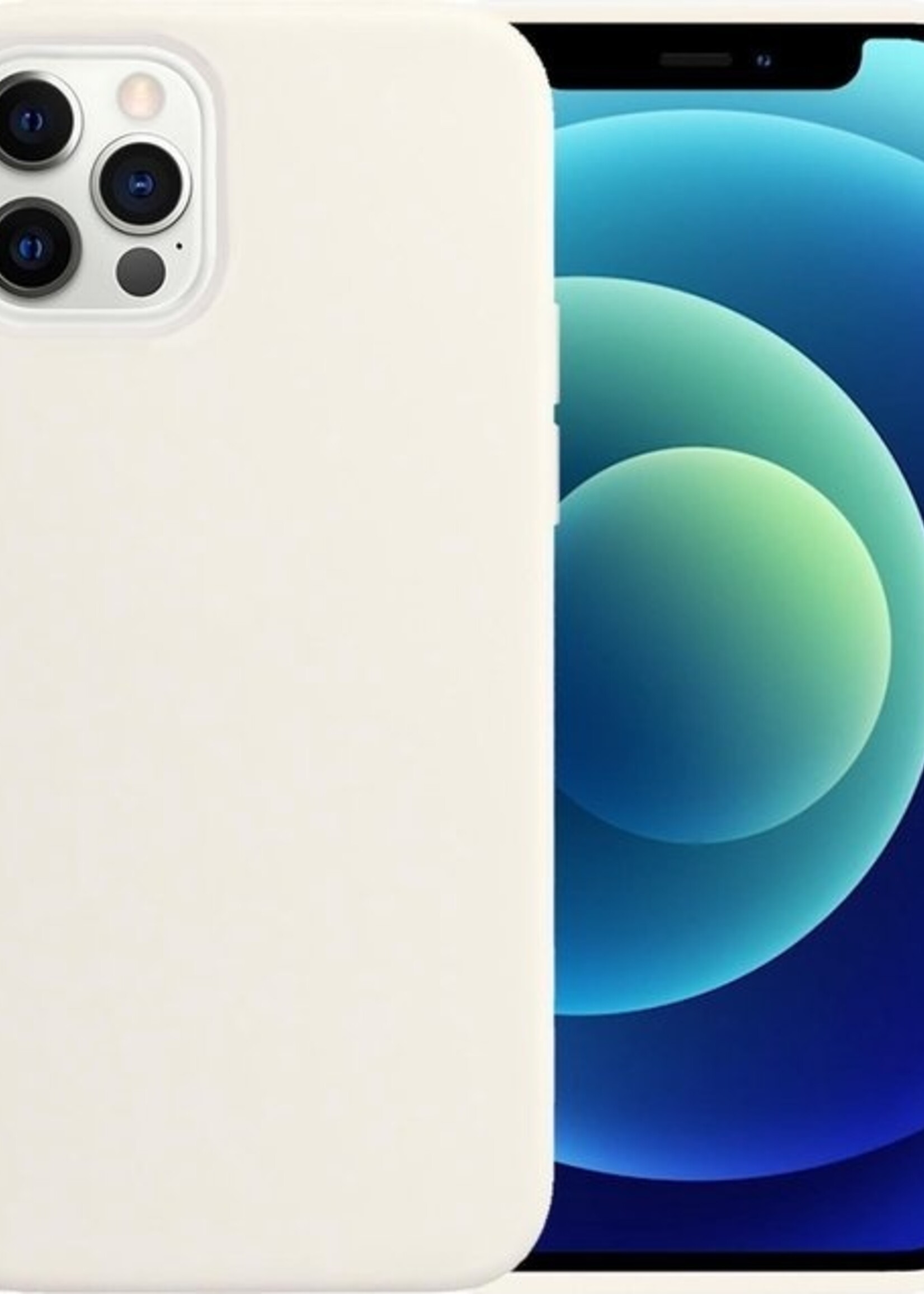 LUQ LUQ iPhone 12 Pro Hoesje Siliconen Wit En 2x Screenprotector Full Cover