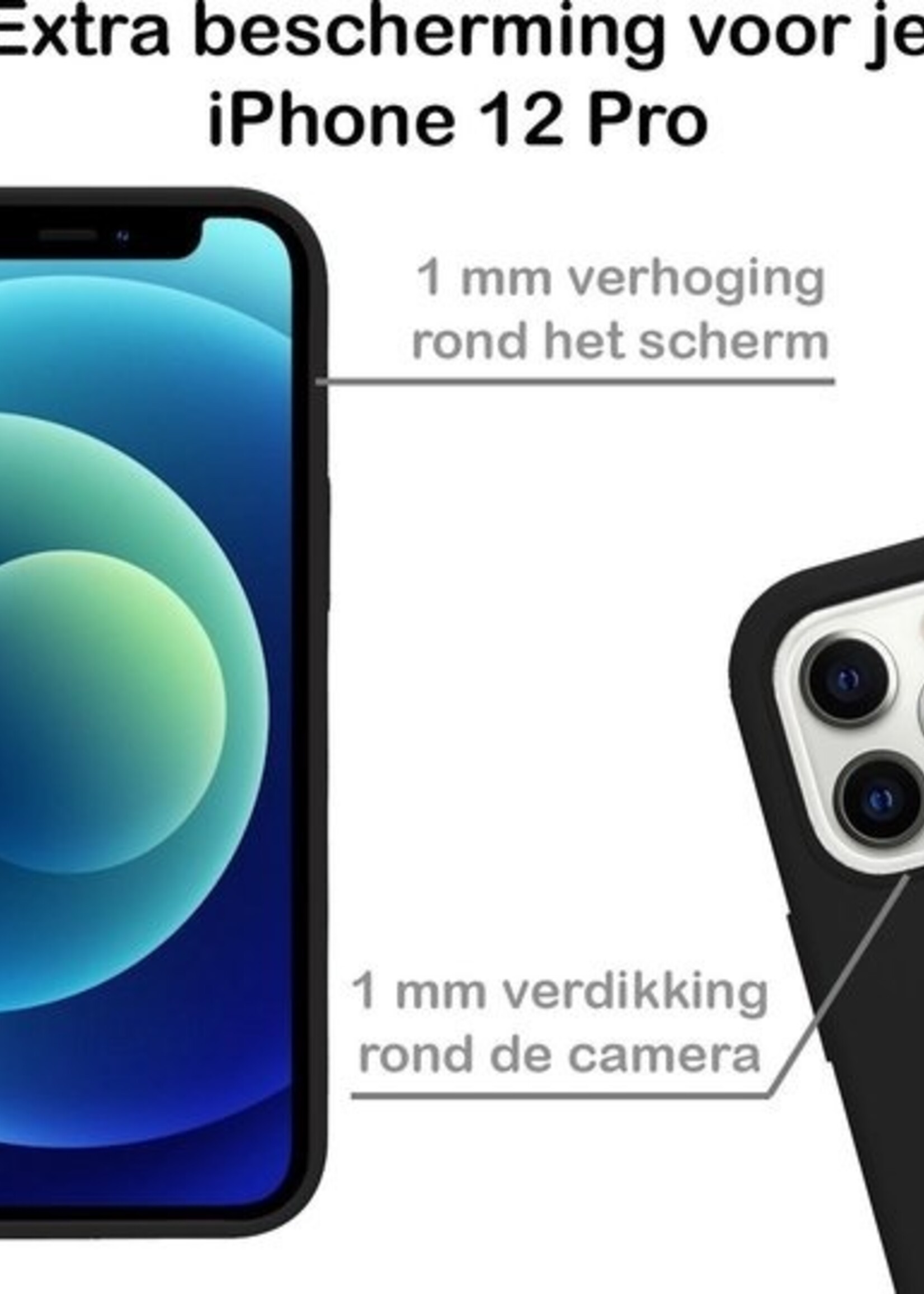 LUQ LUQ iPhone 12 Pro Hoesje Siliconen Zwart En 2x Screenprotector Full Cover