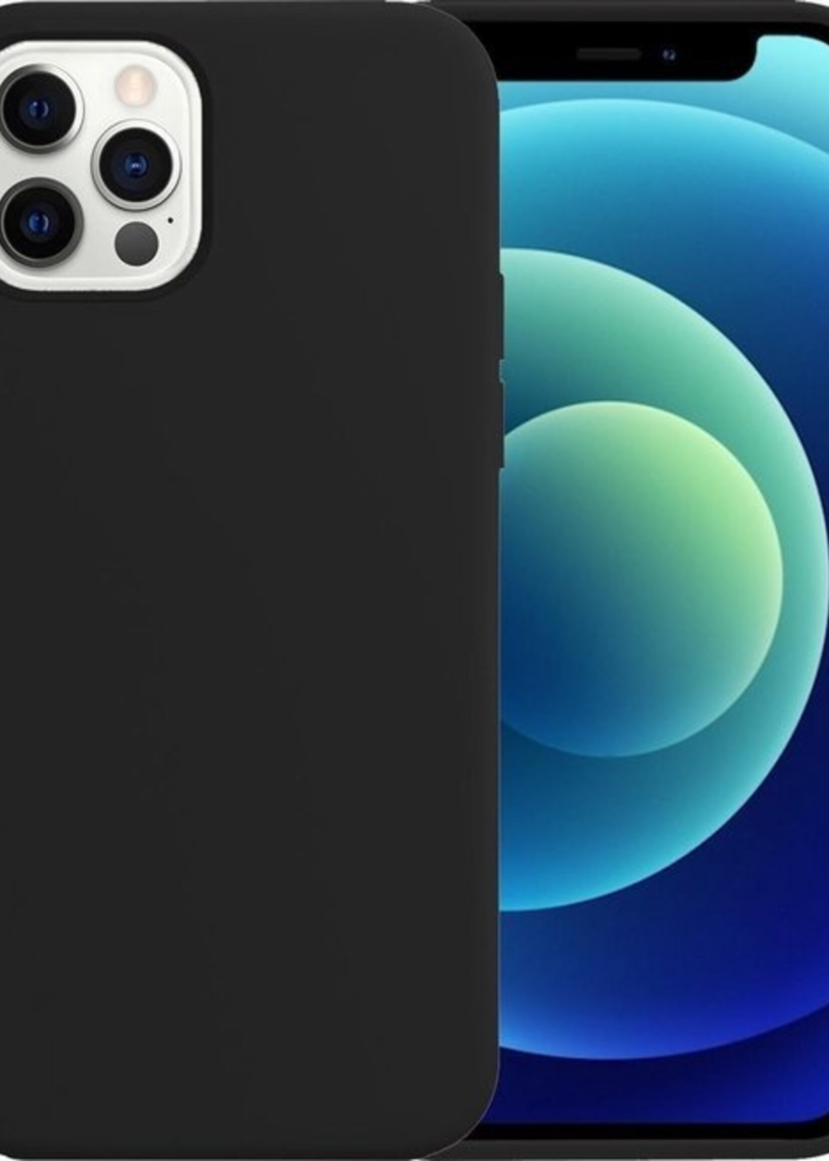 LUQ LUQ iPhone 12 Pro Hoesje Siliconen Zwart En 2x Screenprotector Full Cover