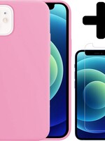 LUQ LUQ iPhone 12 Hoesje Siliconen Roze En Screenprotector