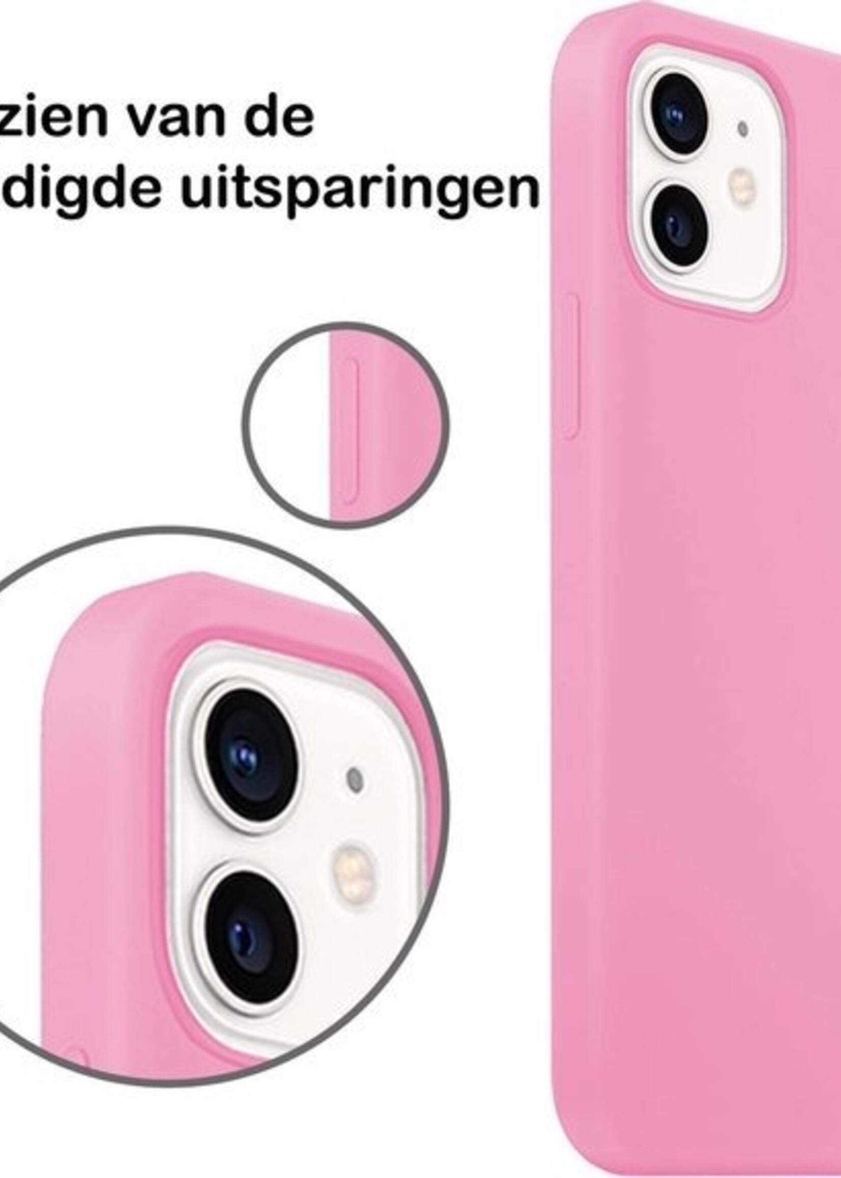 LUQ LUQ iPhone 12 Hoesje Siliconen Roze En Screenprotector