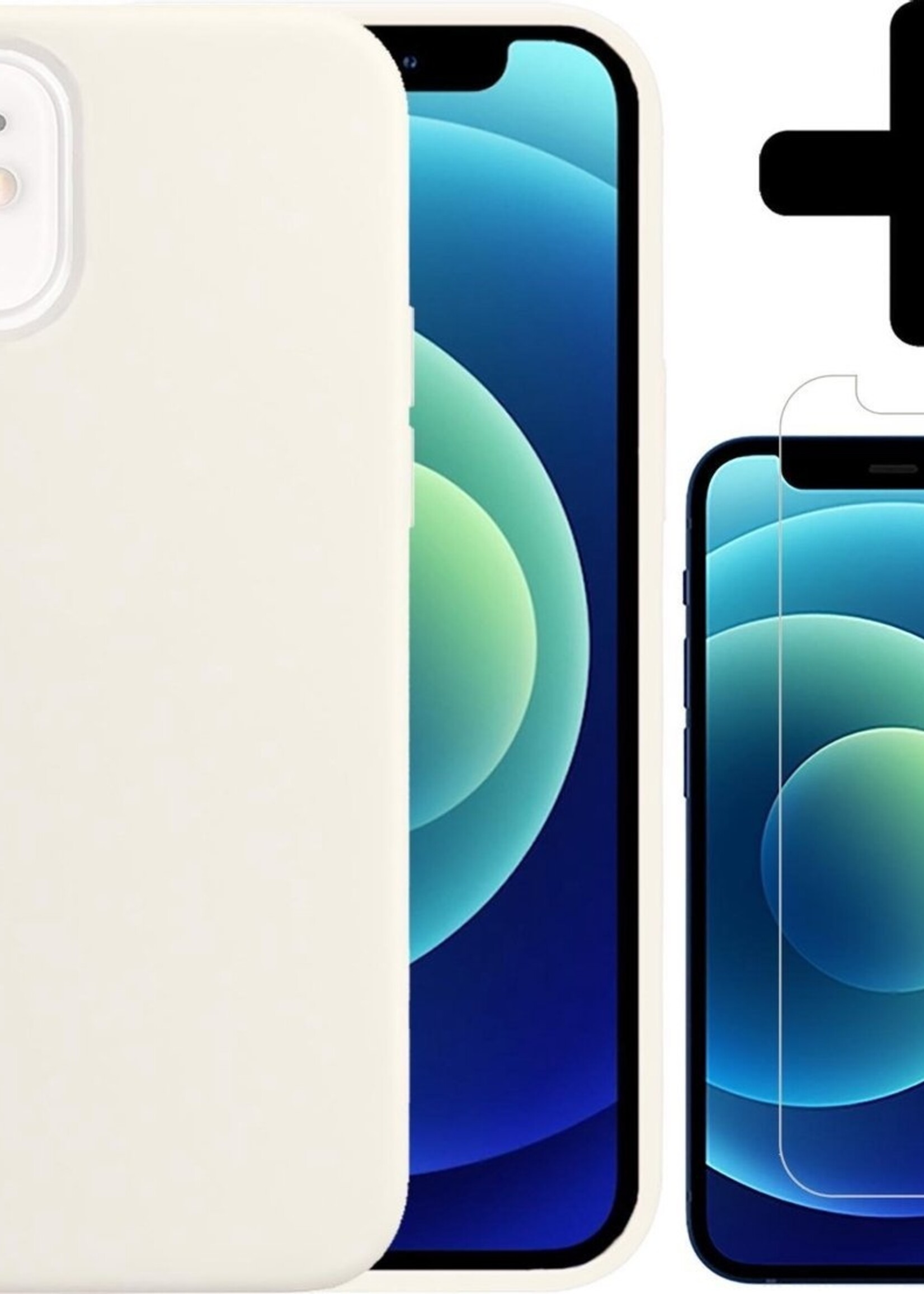 LUQ LUQ iPhone 12 Hoesje Siliconen Wit En Screenprotector