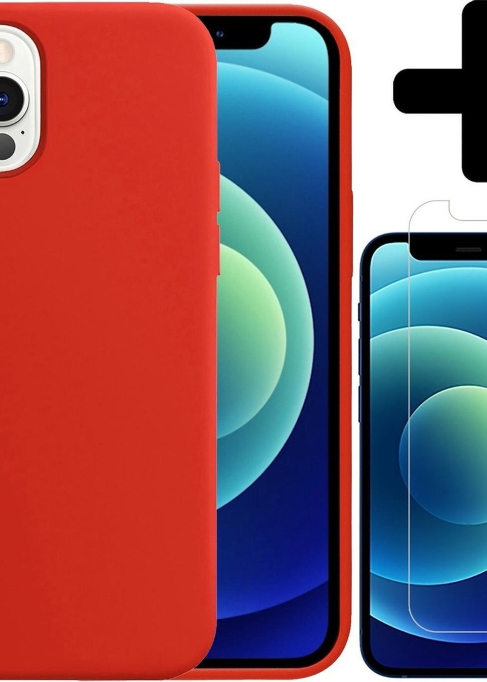 LUQ LUQ iPhone 12 Pro Hoesje Siliconen Rood En Screenprotector