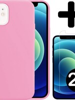 LUQ LUQ iPhone 12 Hoesje Siliconen Roze En 2x Screenprotector