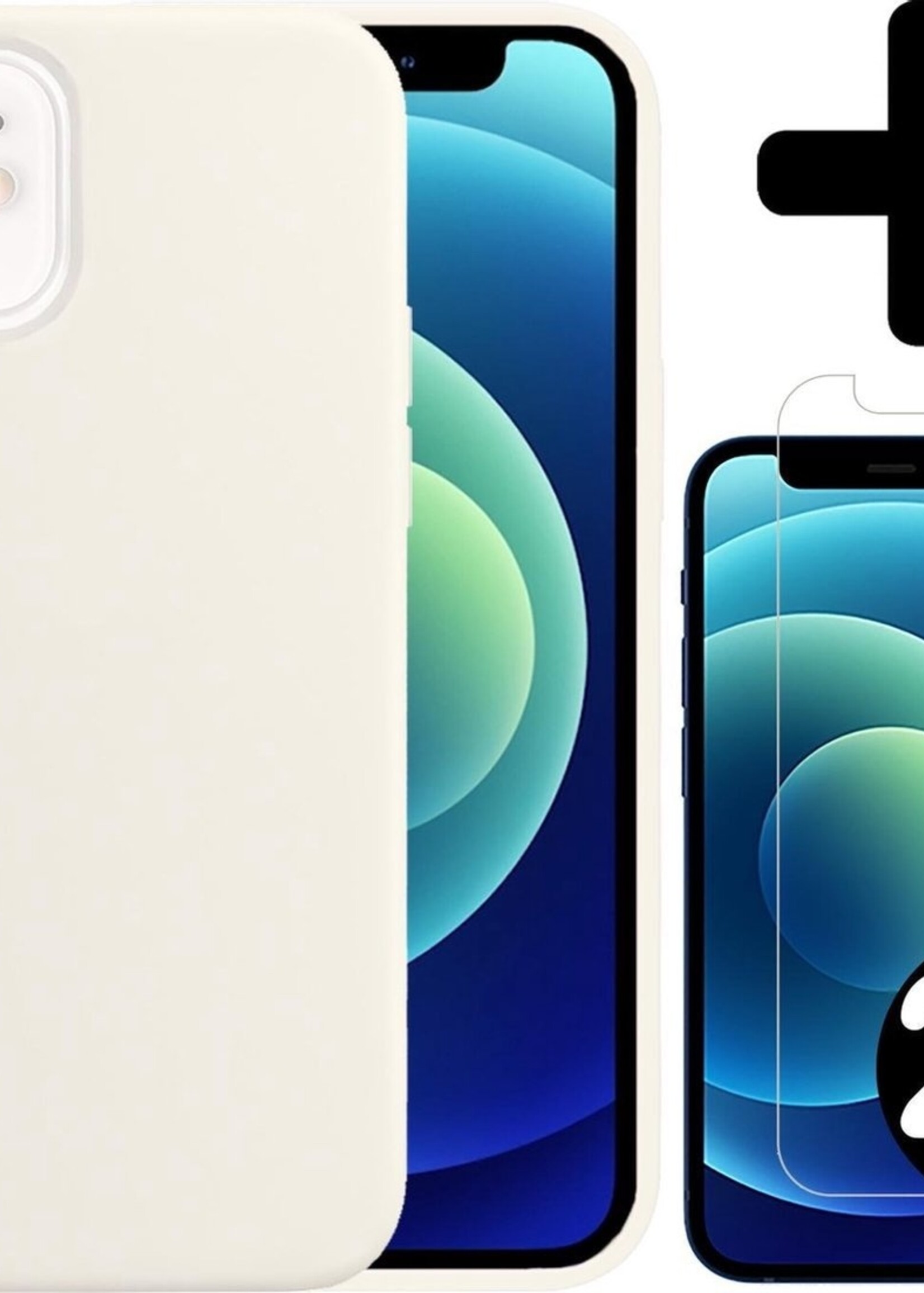 LUQ LUQ iPhone 12 Hoesje Siliconen Wit En 2x Screenprotector